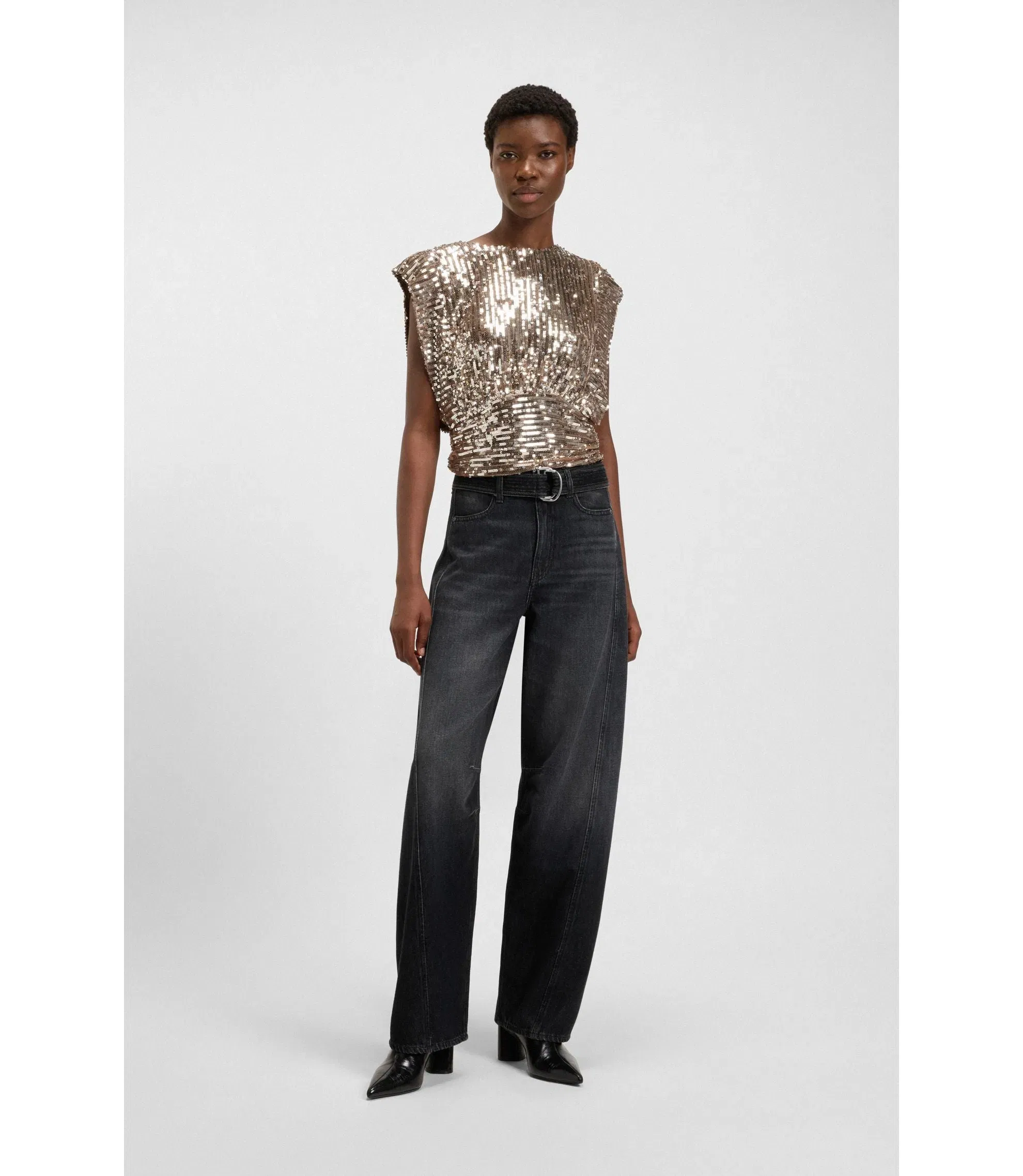Boss Black Balloon Leg Jeans In Rigid Denim Black Women's