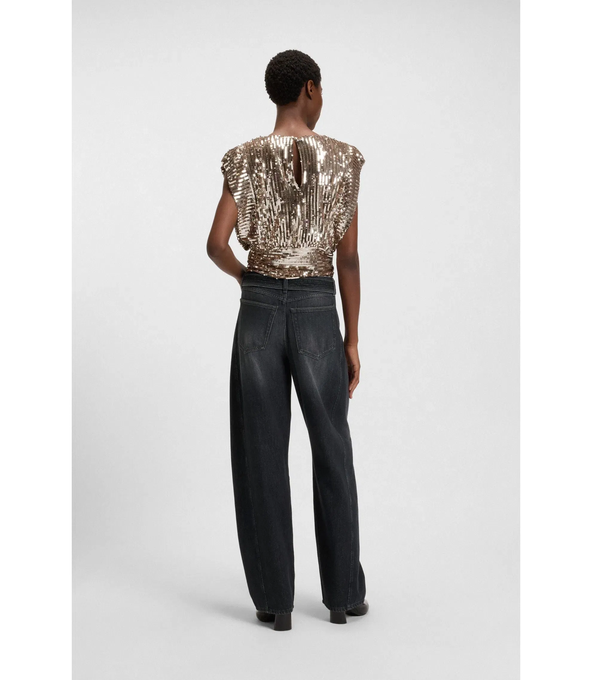 Boss Black Balloon Leg Jeans In Rigid Denim Black Women's