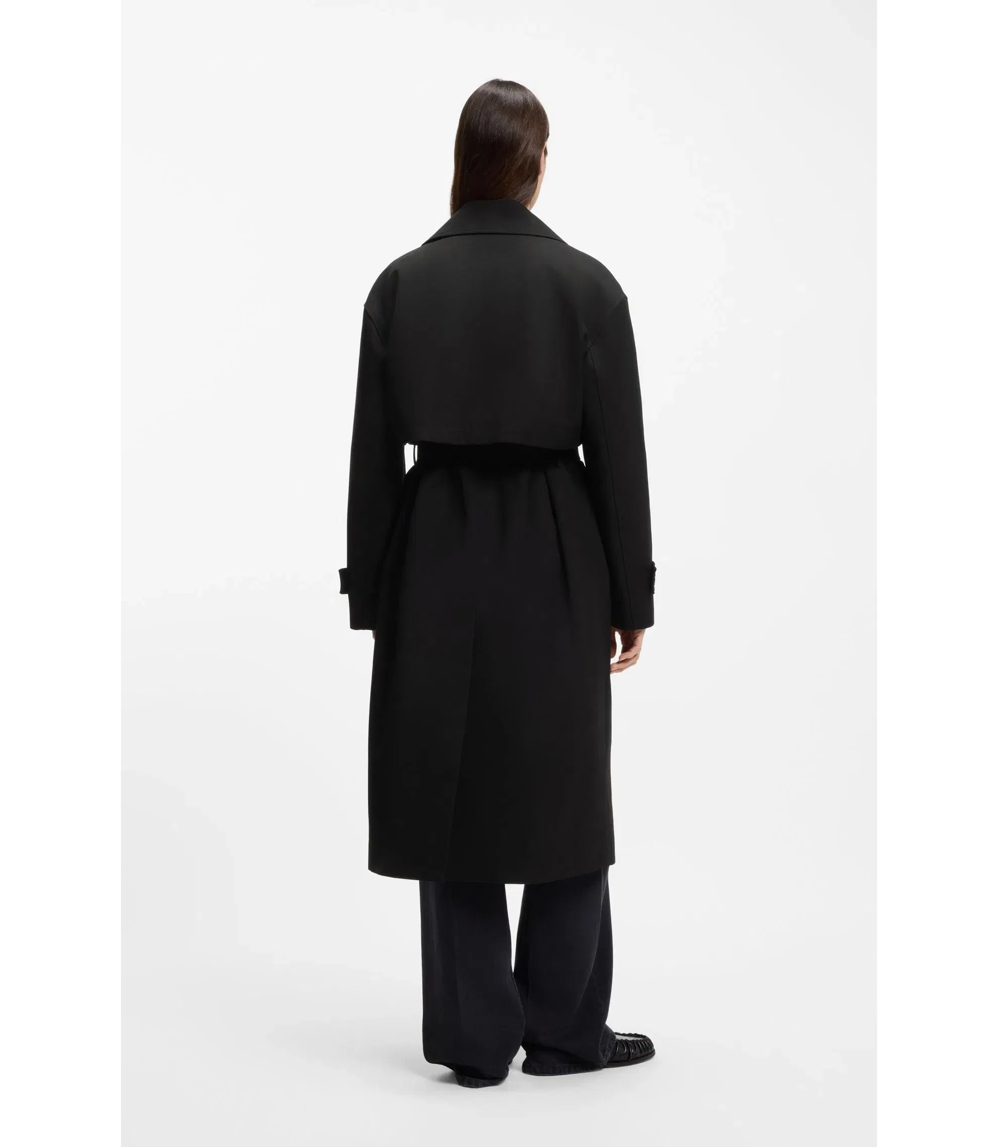 Boss Belted Trench Coat In Stretch Cotton Black Women's