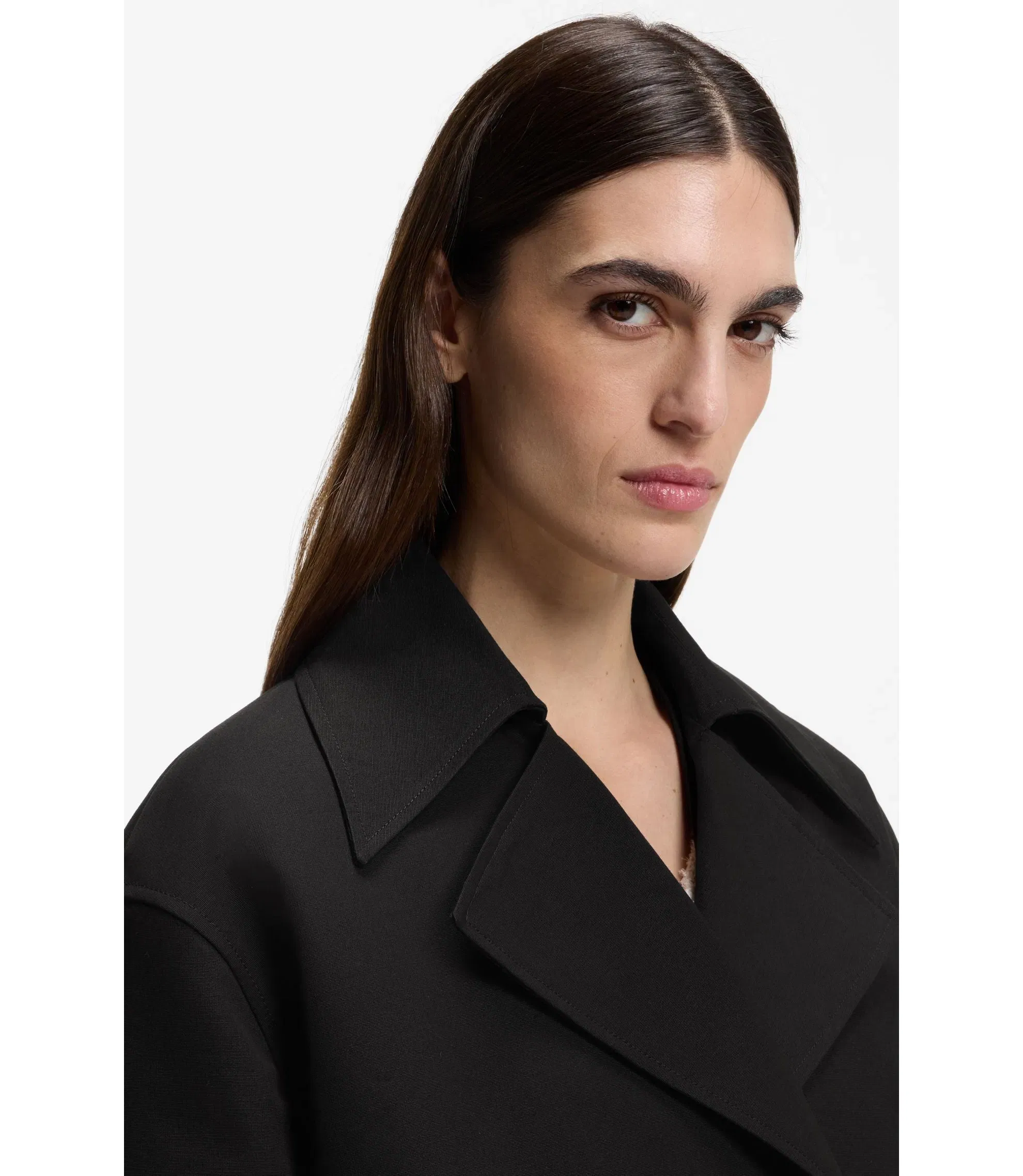 Boss Belted Trench Coat In Stretch Cotton Black Women's