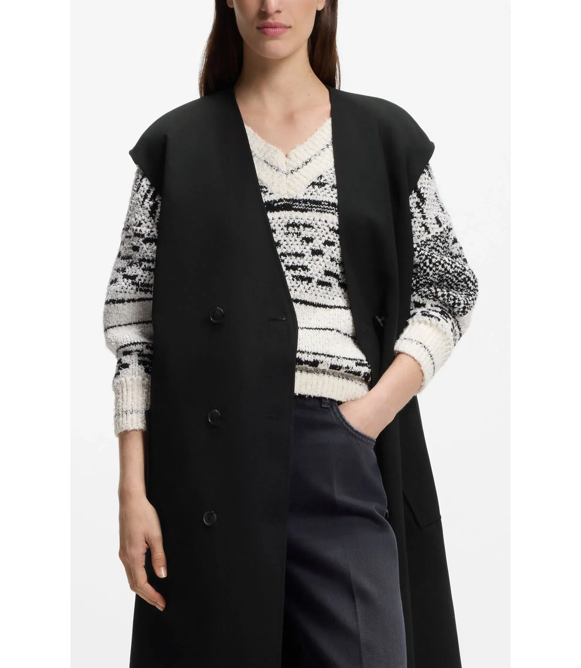 Boss Belted Trench Coat In Stretch Cotton Black Women's