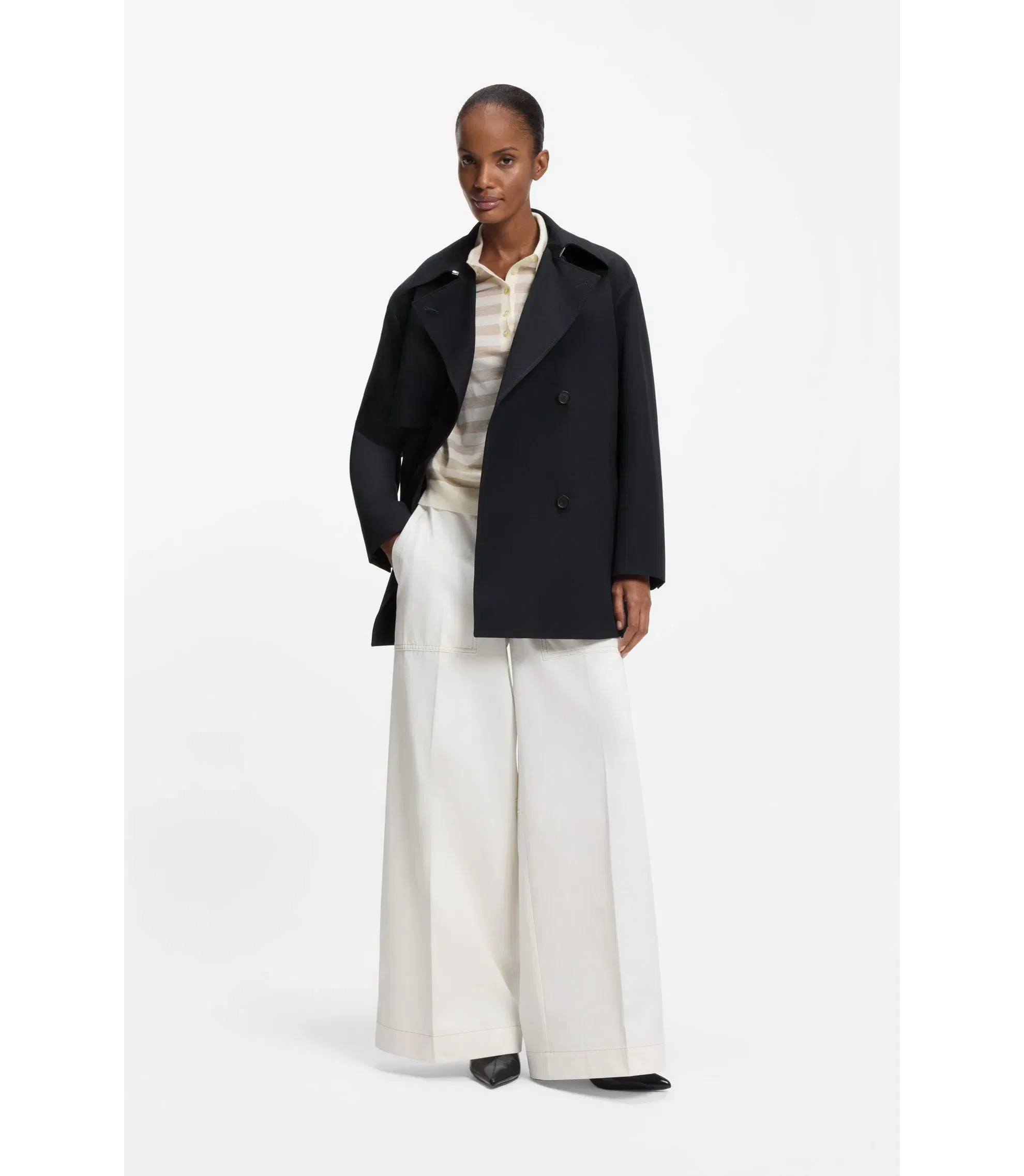 Boss Belted Trench Coat In Cotton Dark Blue Women's