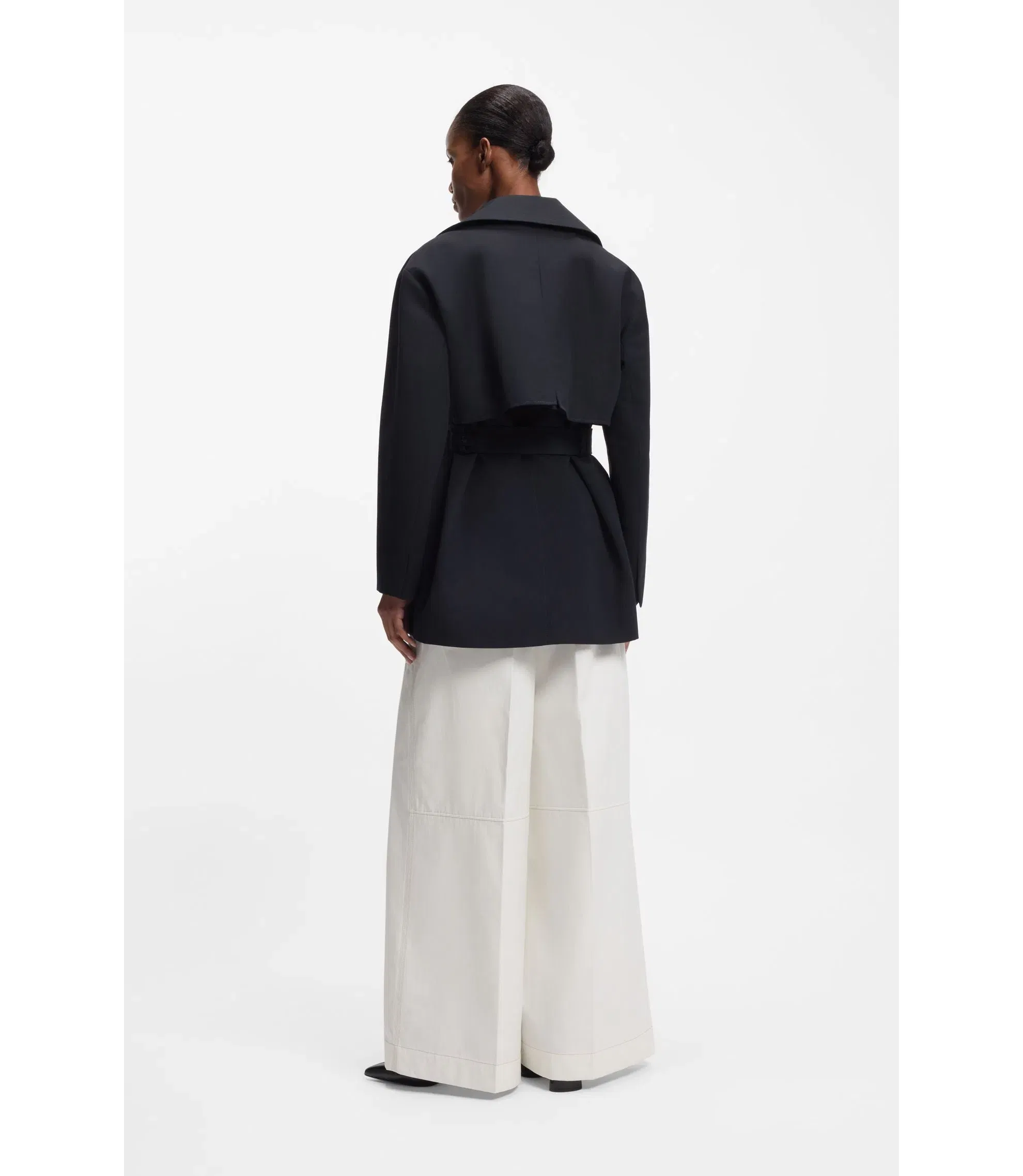 Boss Belted Trench Coat In Cotton Dark Blue Women's