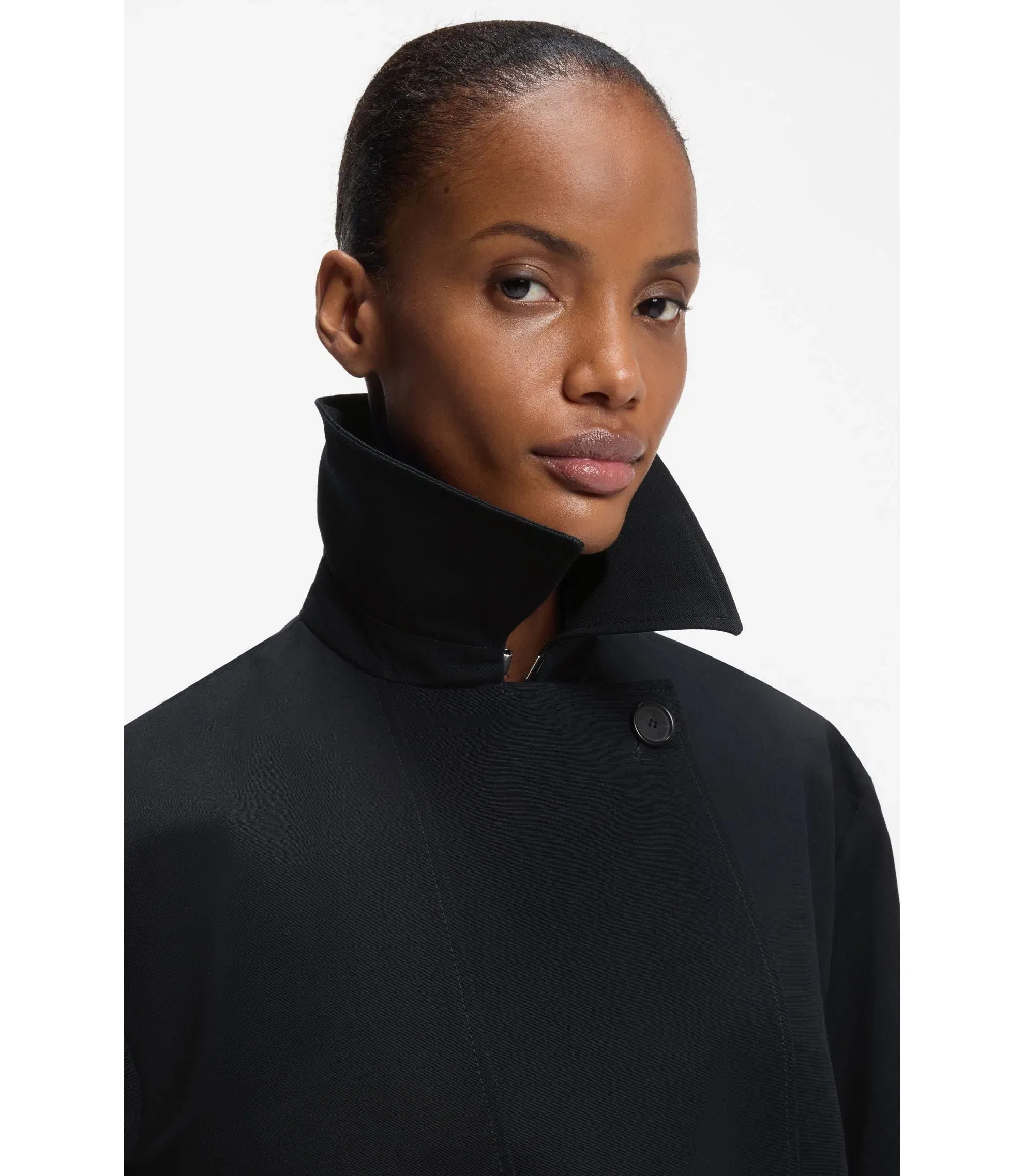 Boss Belted Trench Coat In Cotton Dark Blue Women's