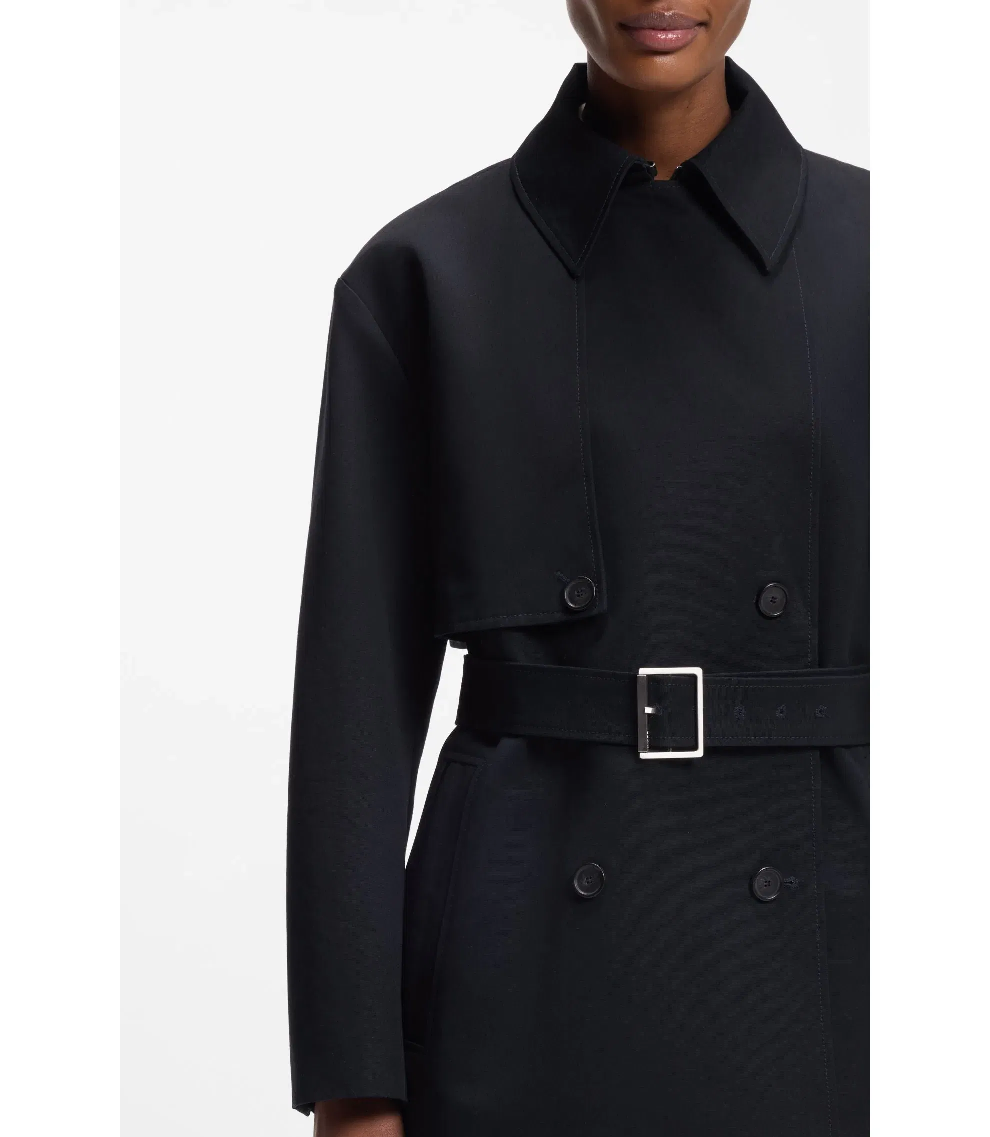 Boss Belted Trench Coat In Cotton Dark Blue Women's