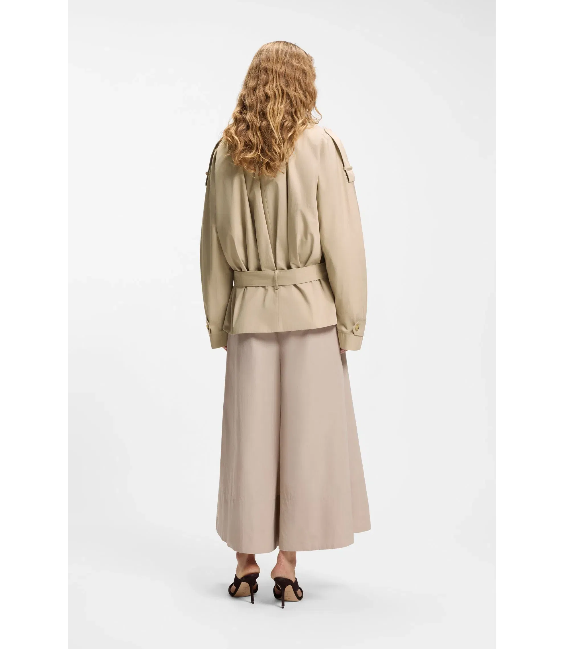 Boss Belted Short Coat In Cotton Poplin Light Beige Women's