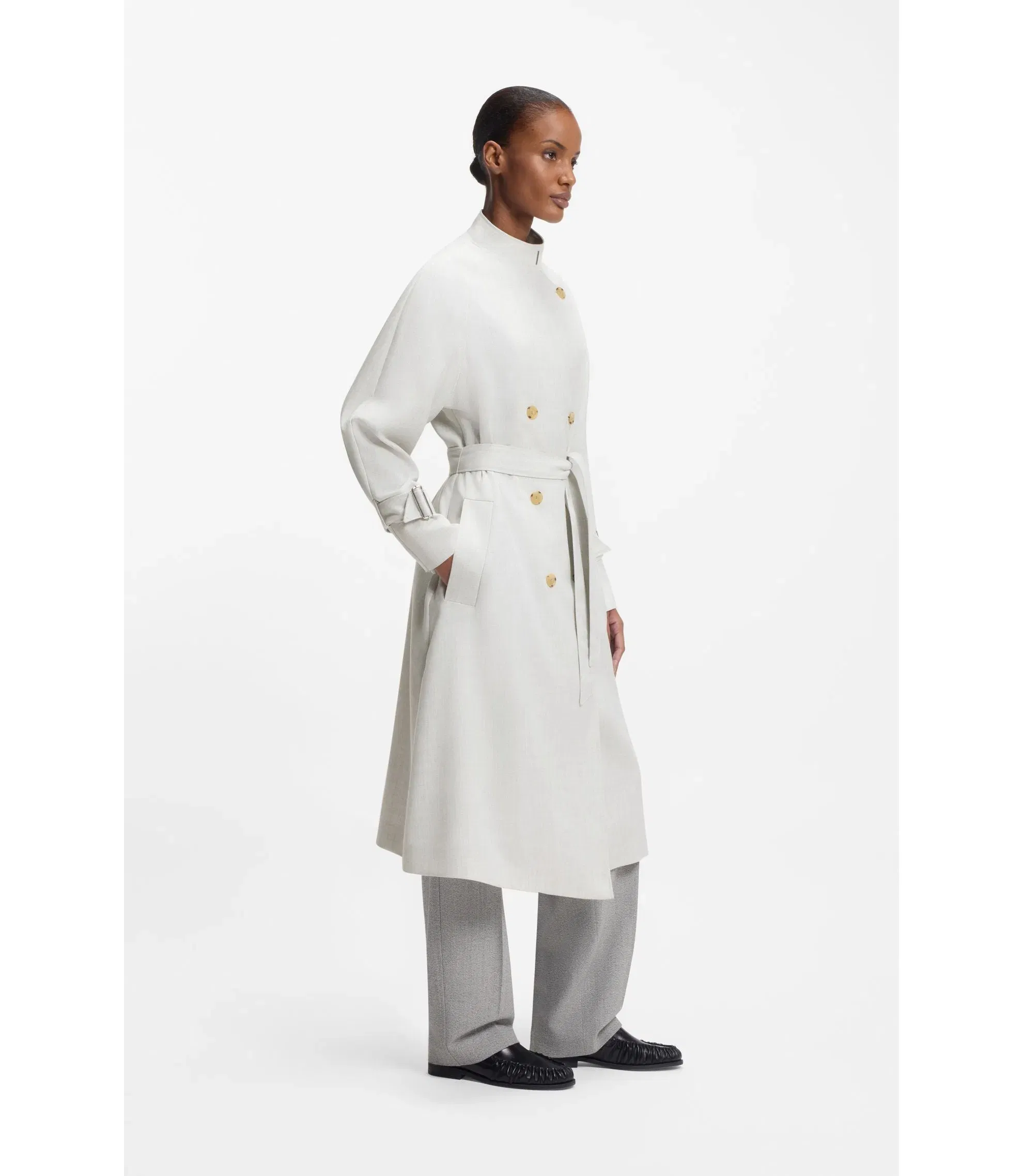 Boss Belted Coat With Double Breasted Closure Silver Women's