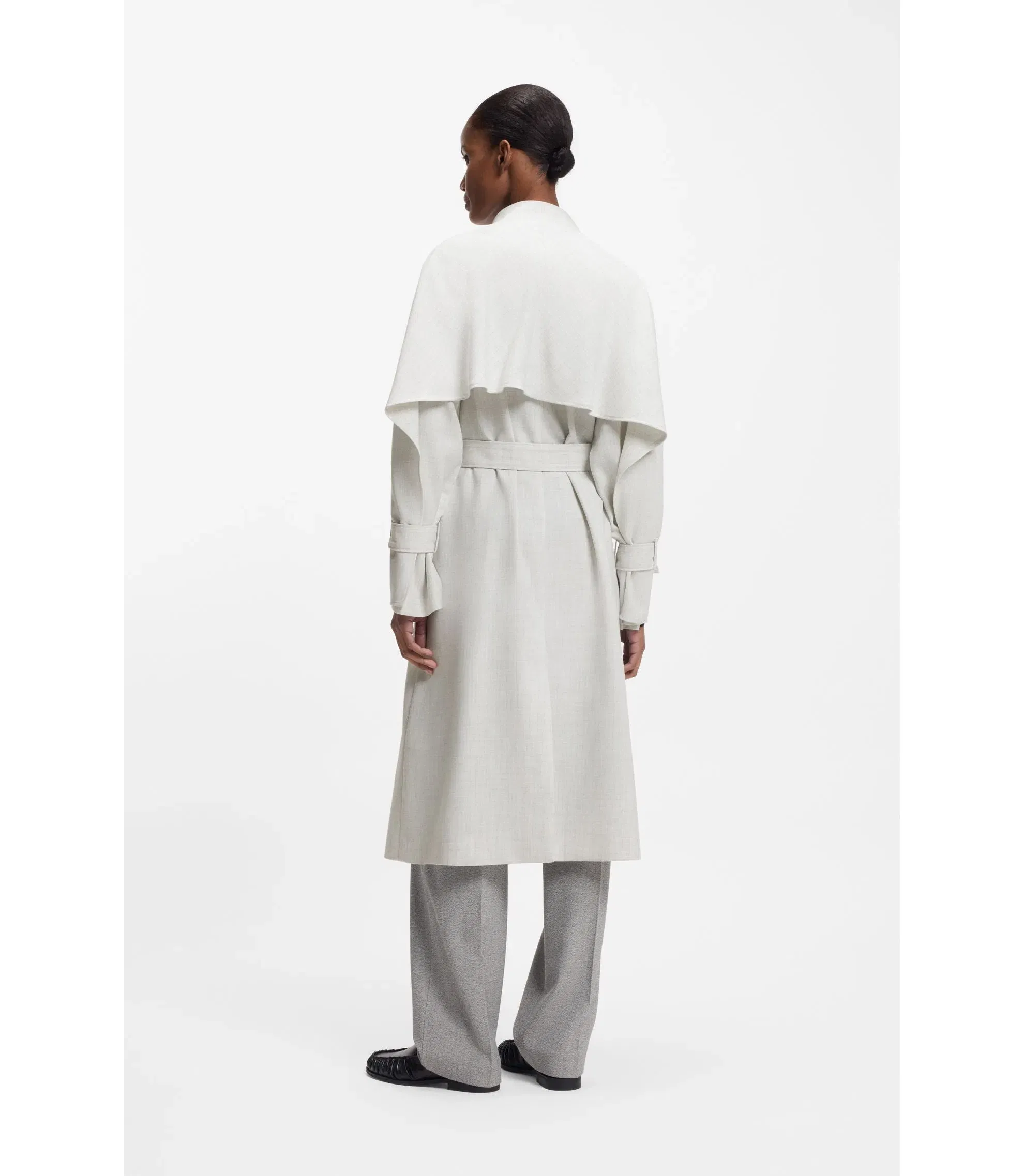 Boss Belted Coat With Double Breasted Closure Silver Women's