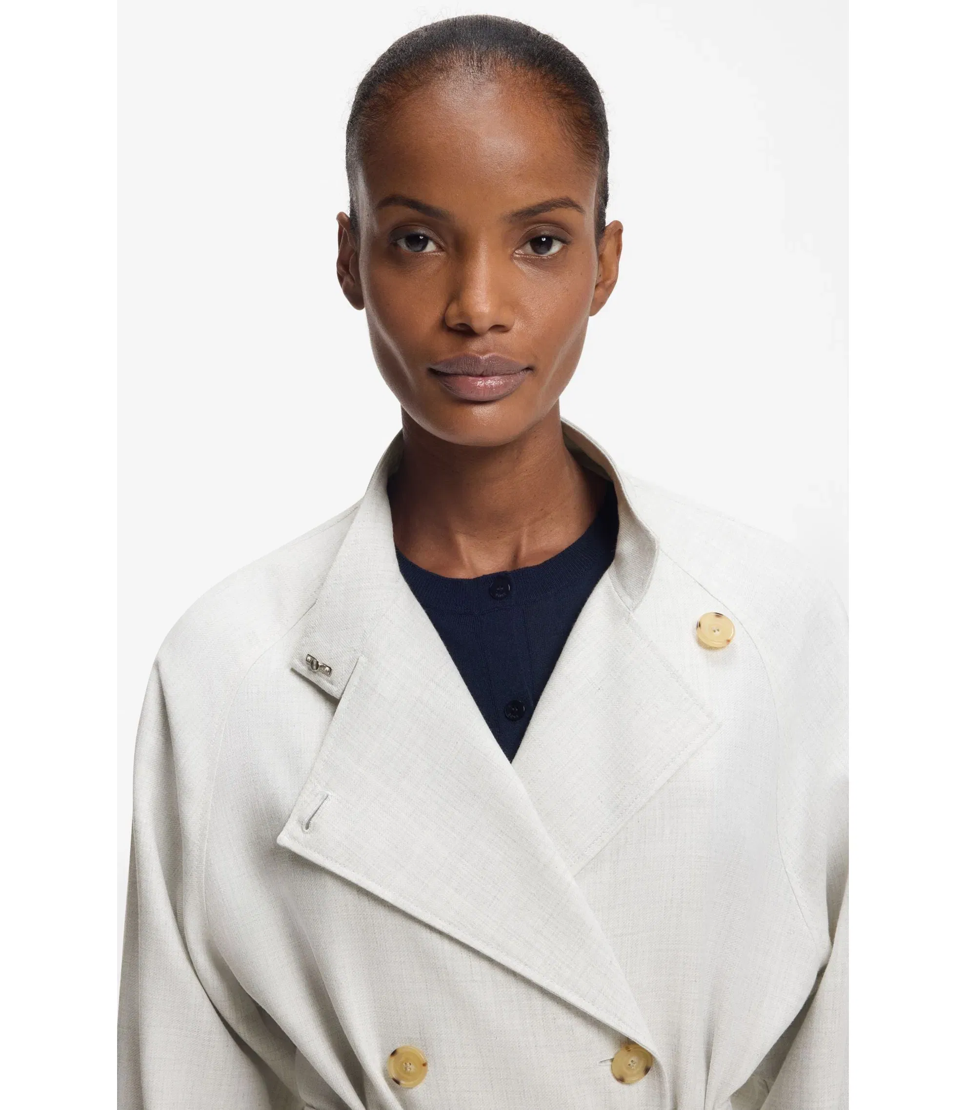 Boss Belted Coat With Double Breasted Closure Silver Women's