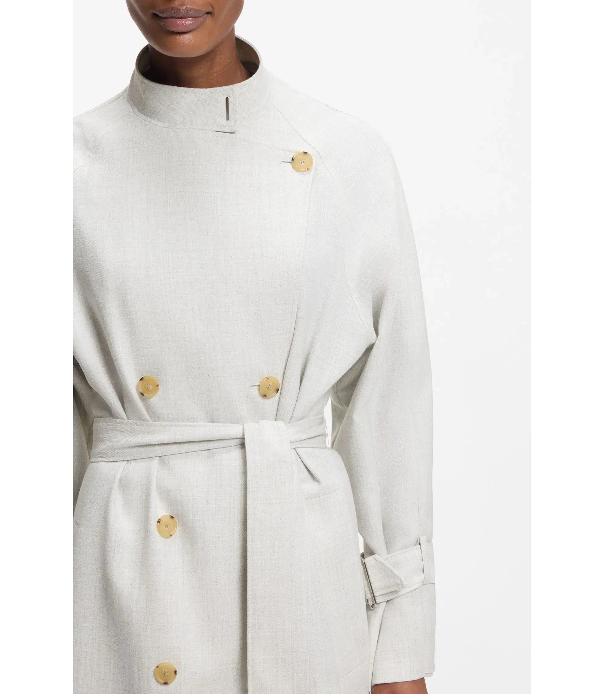Boss Belted Coat With Double Breasted Closure Silver Women's