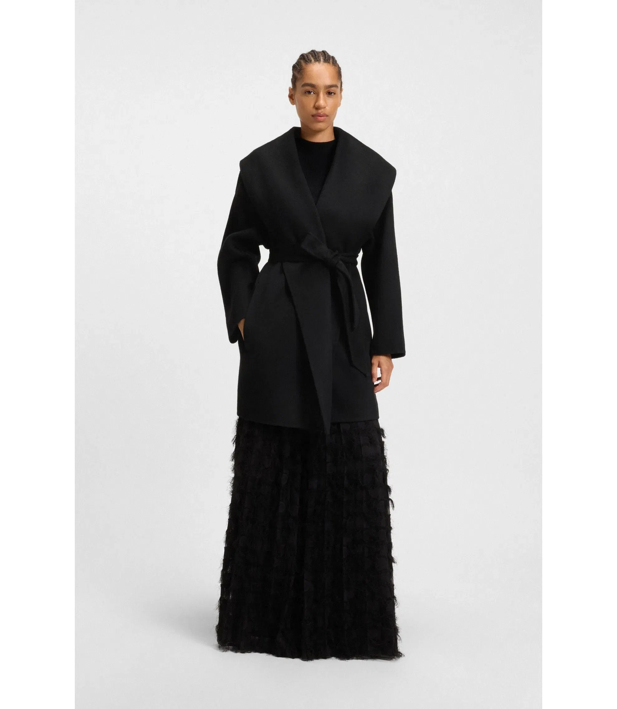 Boss Belted Coat In A Wool Blend Black Women's