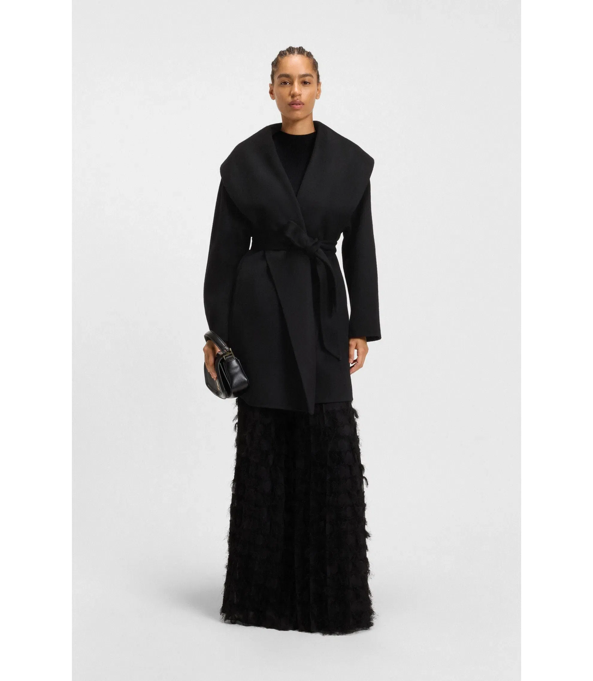 Boss Belted Coat In A Wool Blend Black Women's