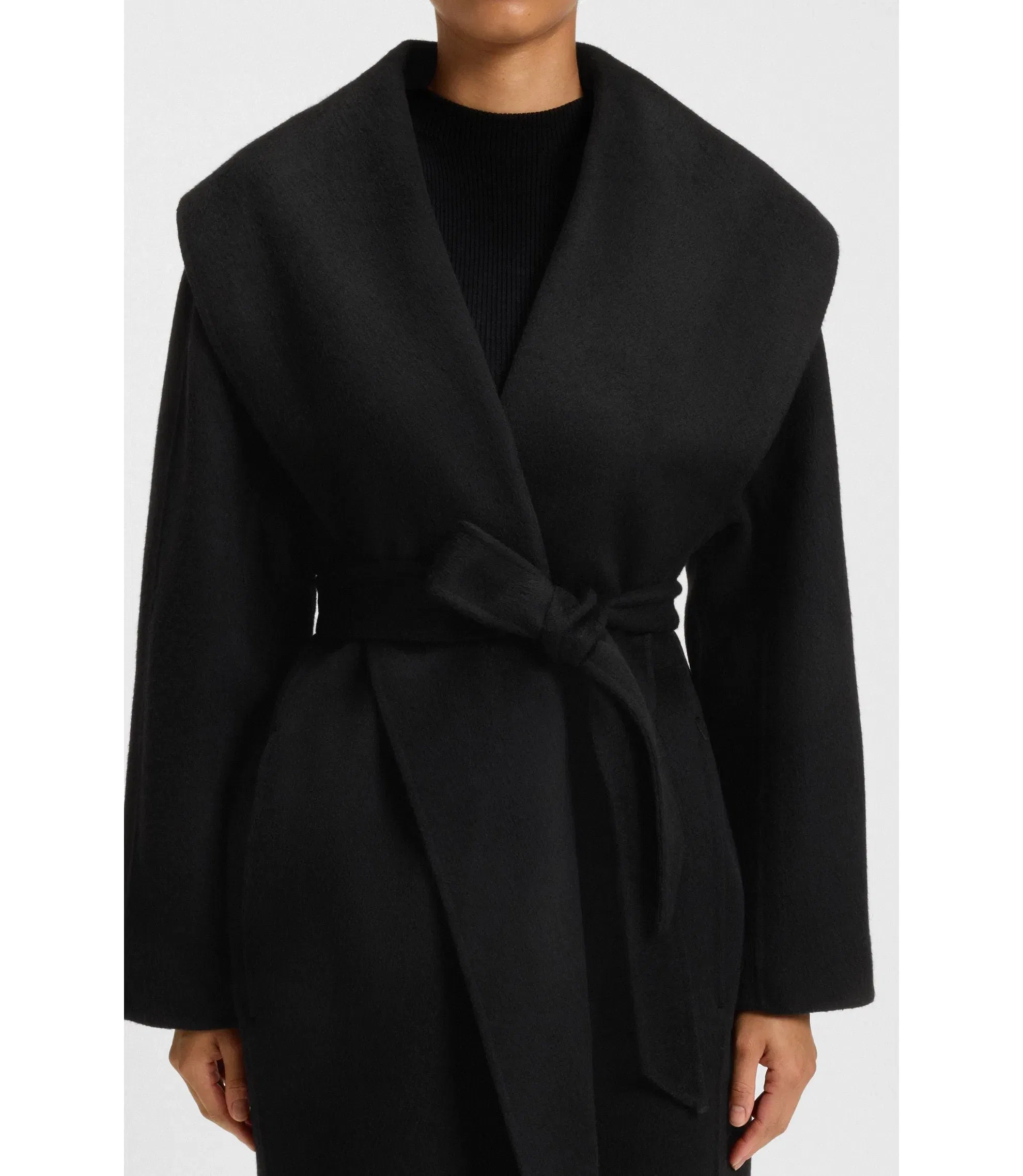 Boss Belted Coat In A Wool Blend Black Women's