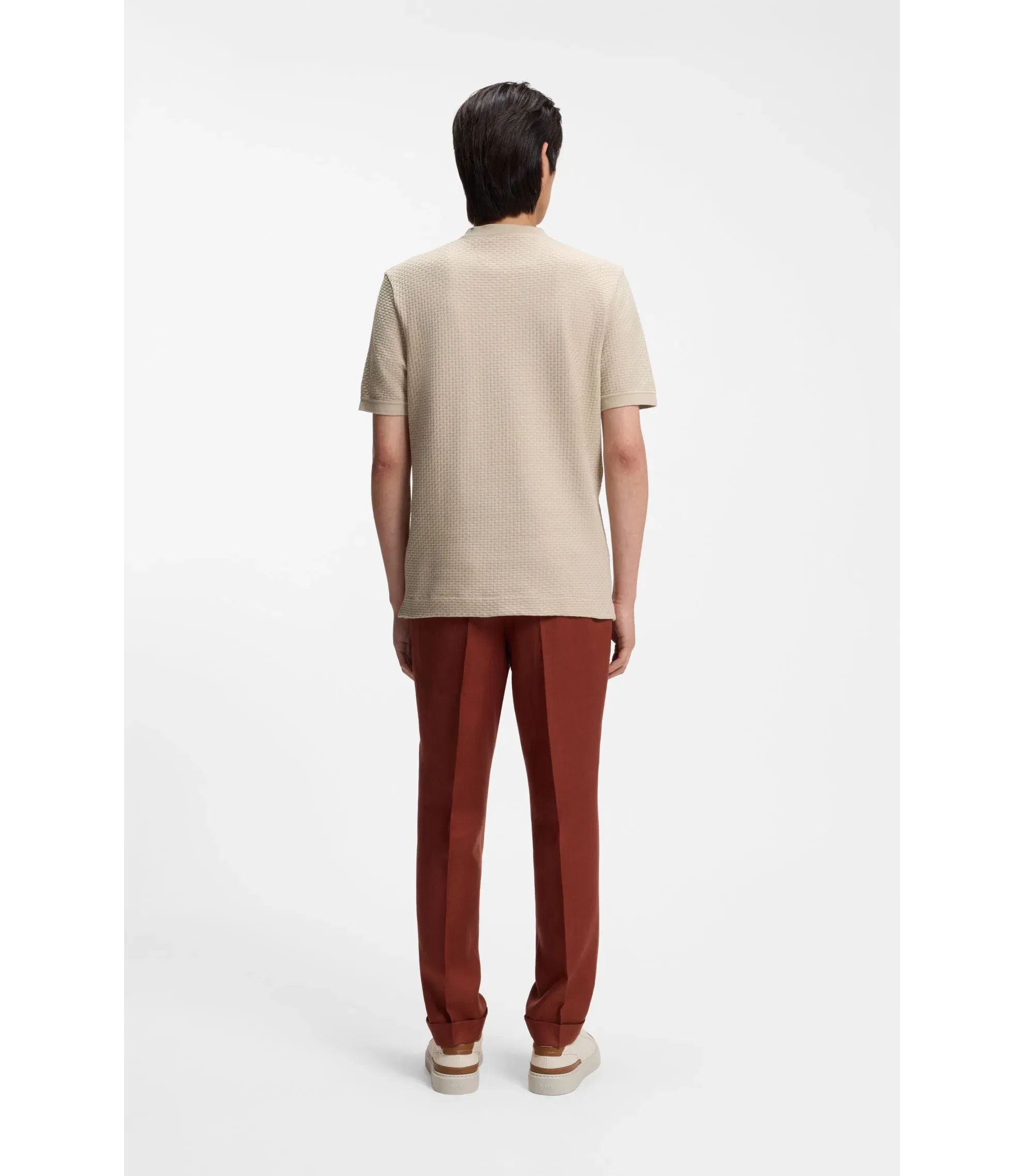 Boss Basket Weave T-Shirt In Mercerised Cotton Khaki