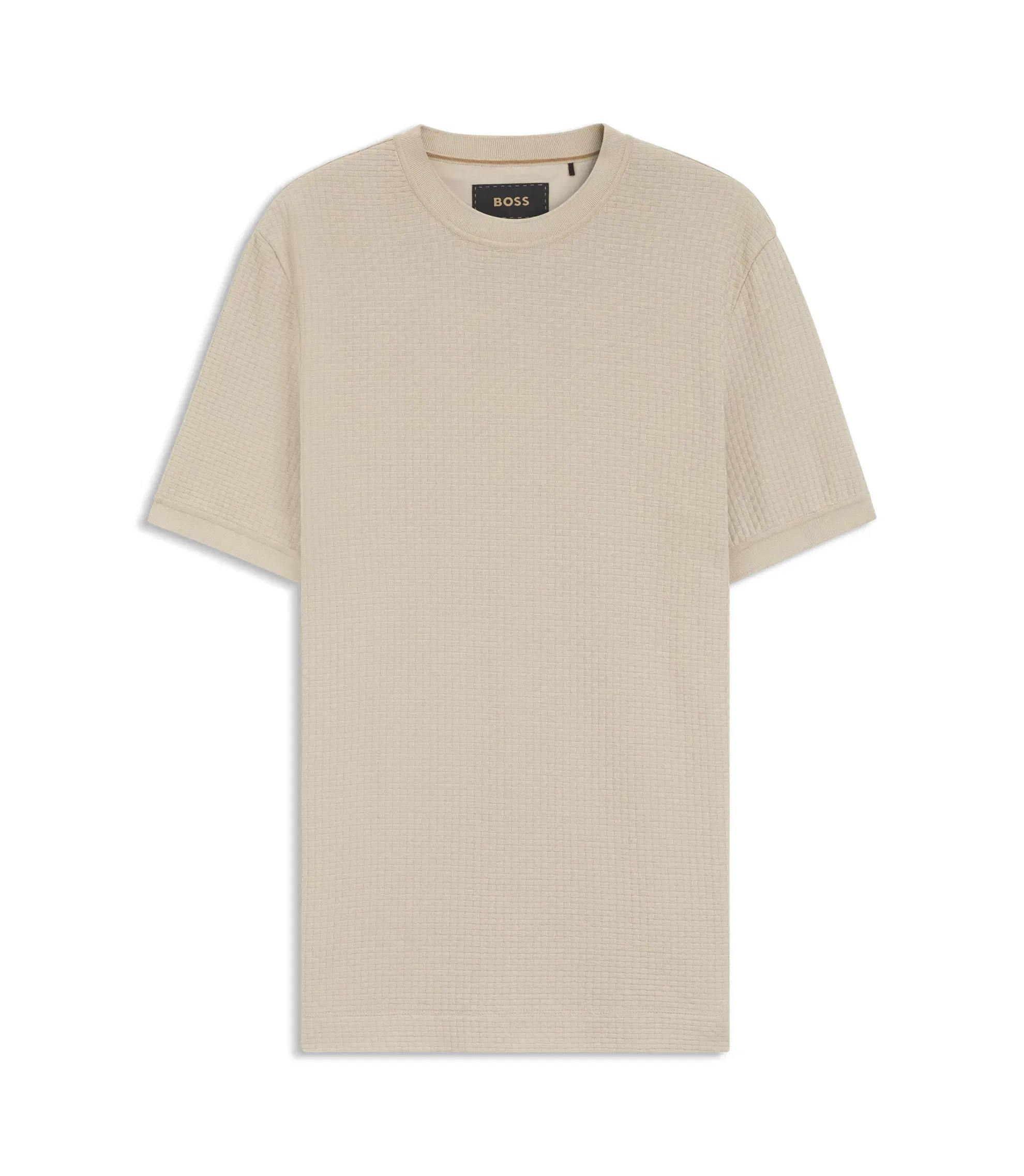 Boss Basket Weave T-Shirt In Mercerised Cotton Khaki