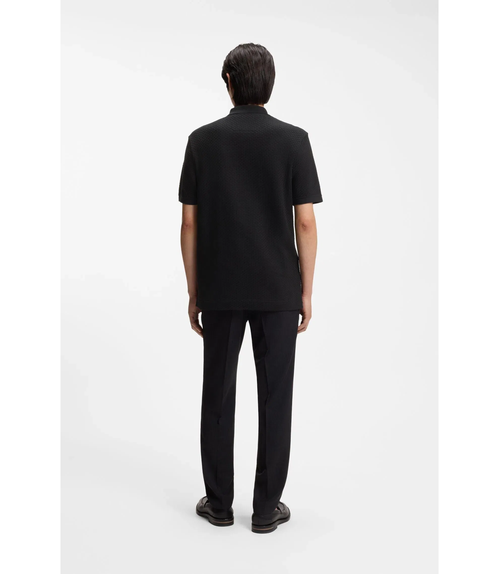 Boss Basket Weave Polo Shirt In Cotton Black