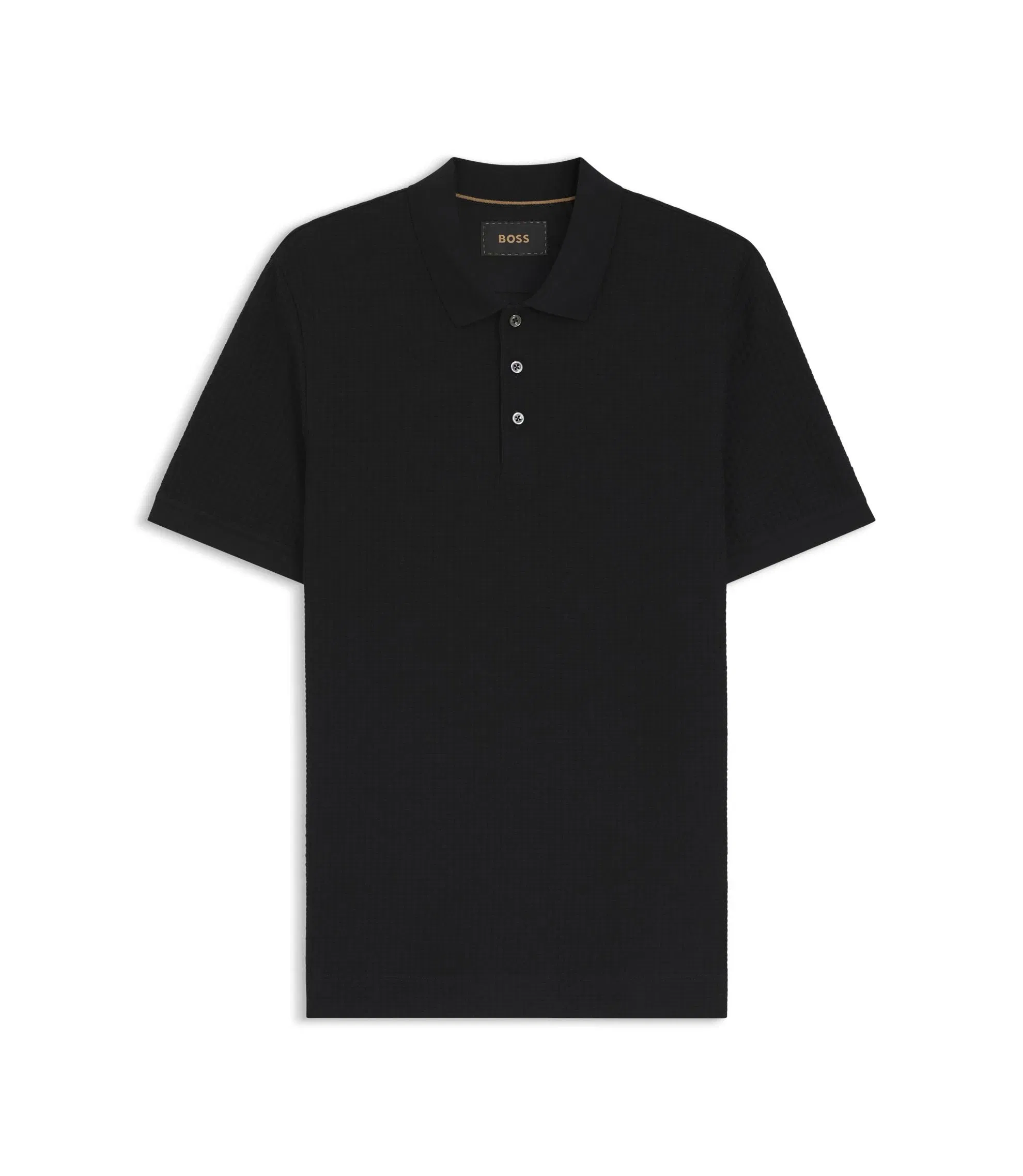 Boss Basket Weave Polo Shirt In Cotton Black