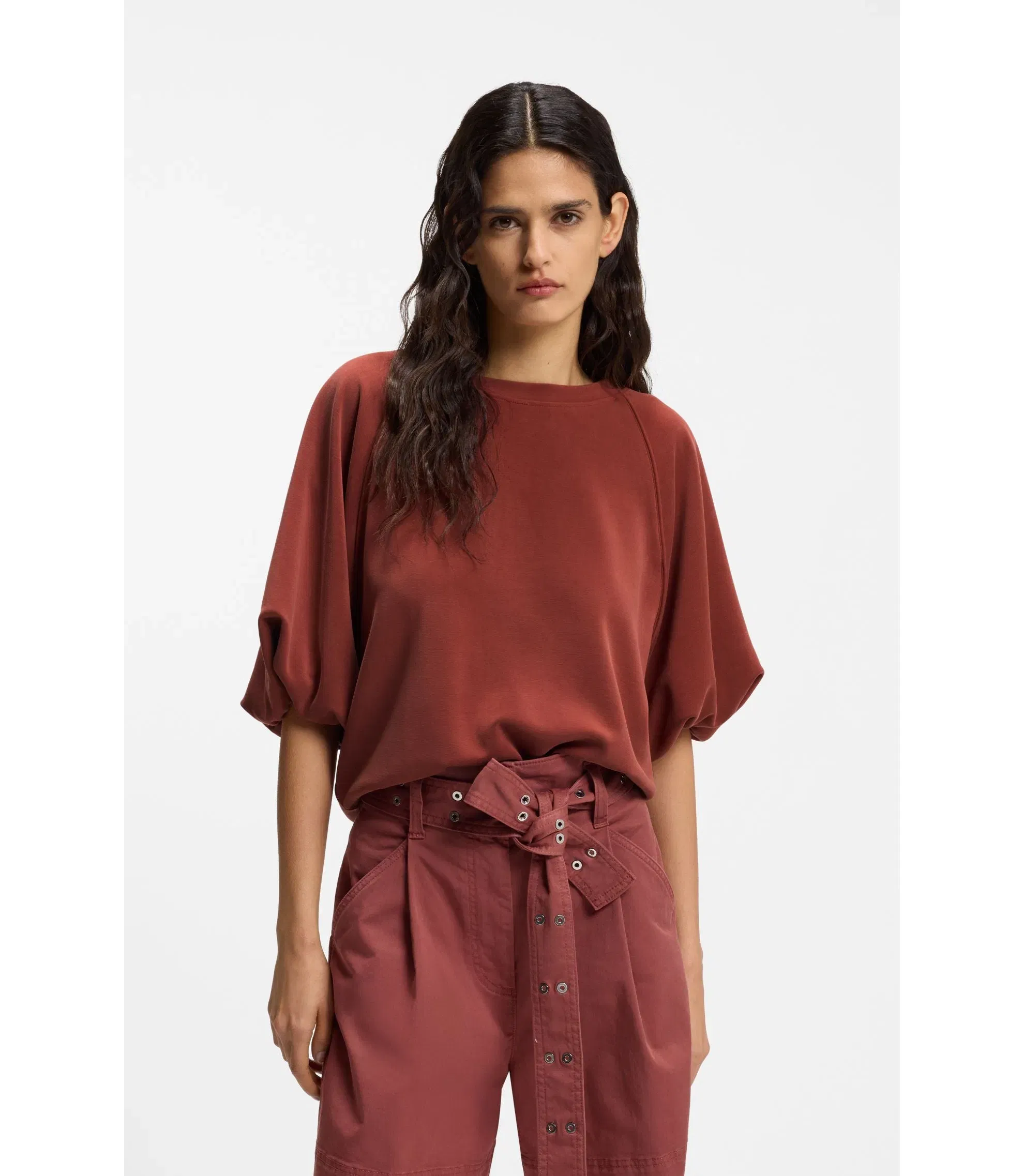 Boss Balloon Sleeve Sweatshirt In An Oversized Fit Dark Red Women's