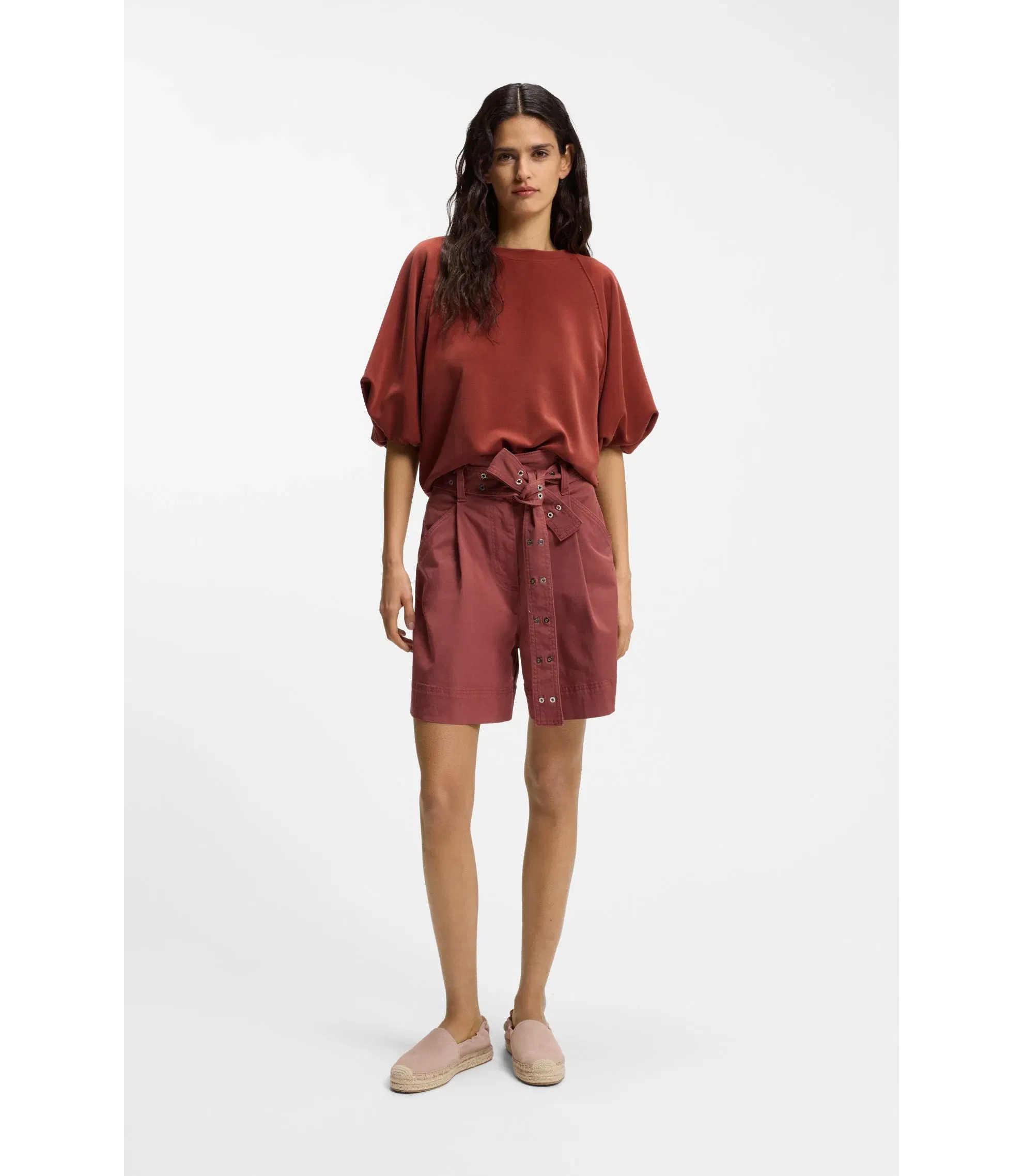 Boss Balloon Sleeve Sweatshirt In An Oversized Fit Dark Red Women's