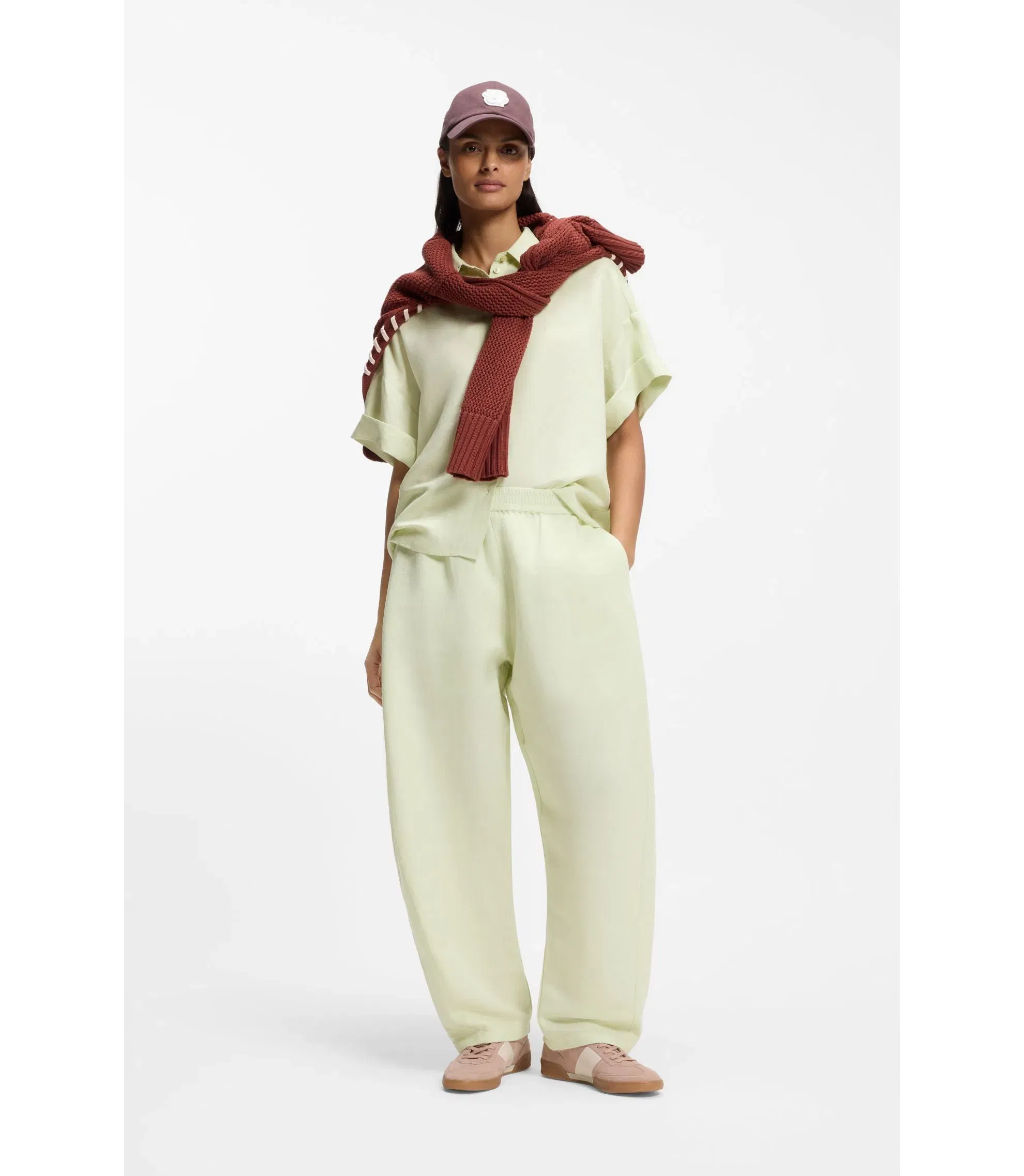 Boss Balloon Leg Trousers With Elasticated Waist Green Women's