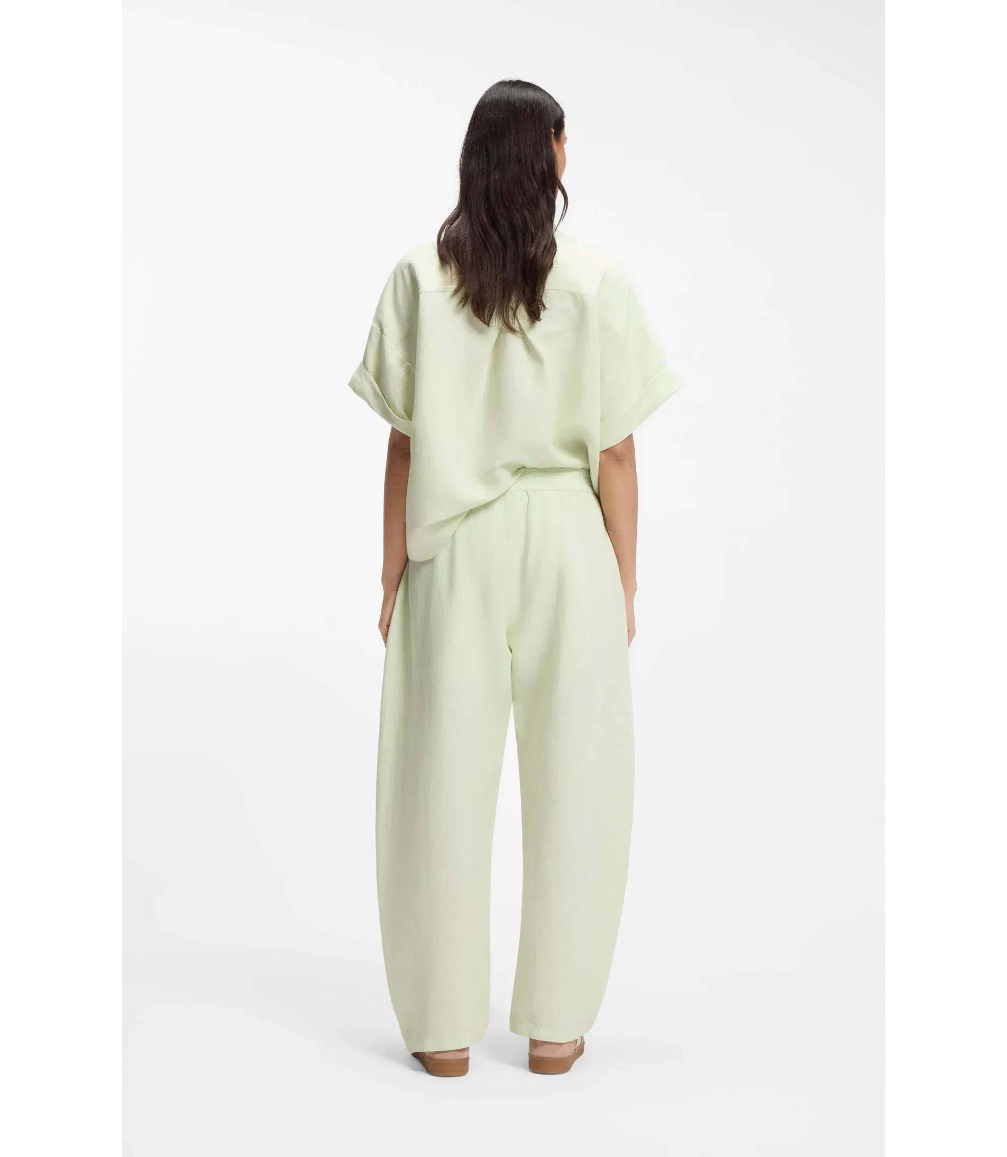 Boss Balloon Leg Trousers With Elasticated Waist Green Women's