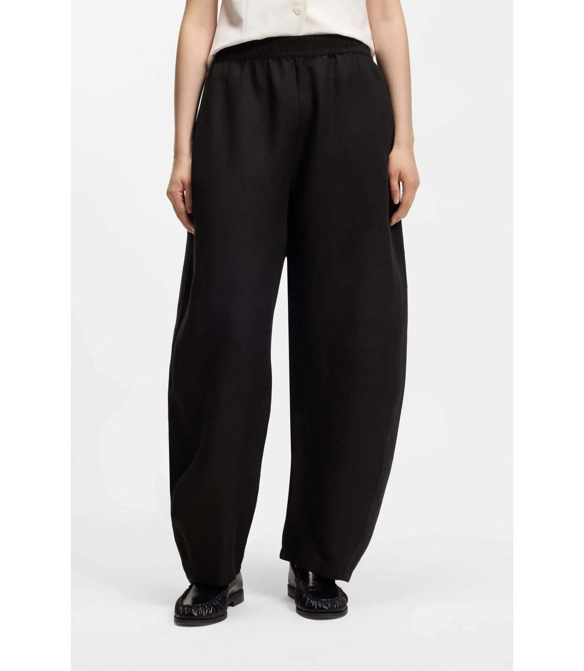 Boss Balloon Leg Trousers With Elasticated Waist Black Women's