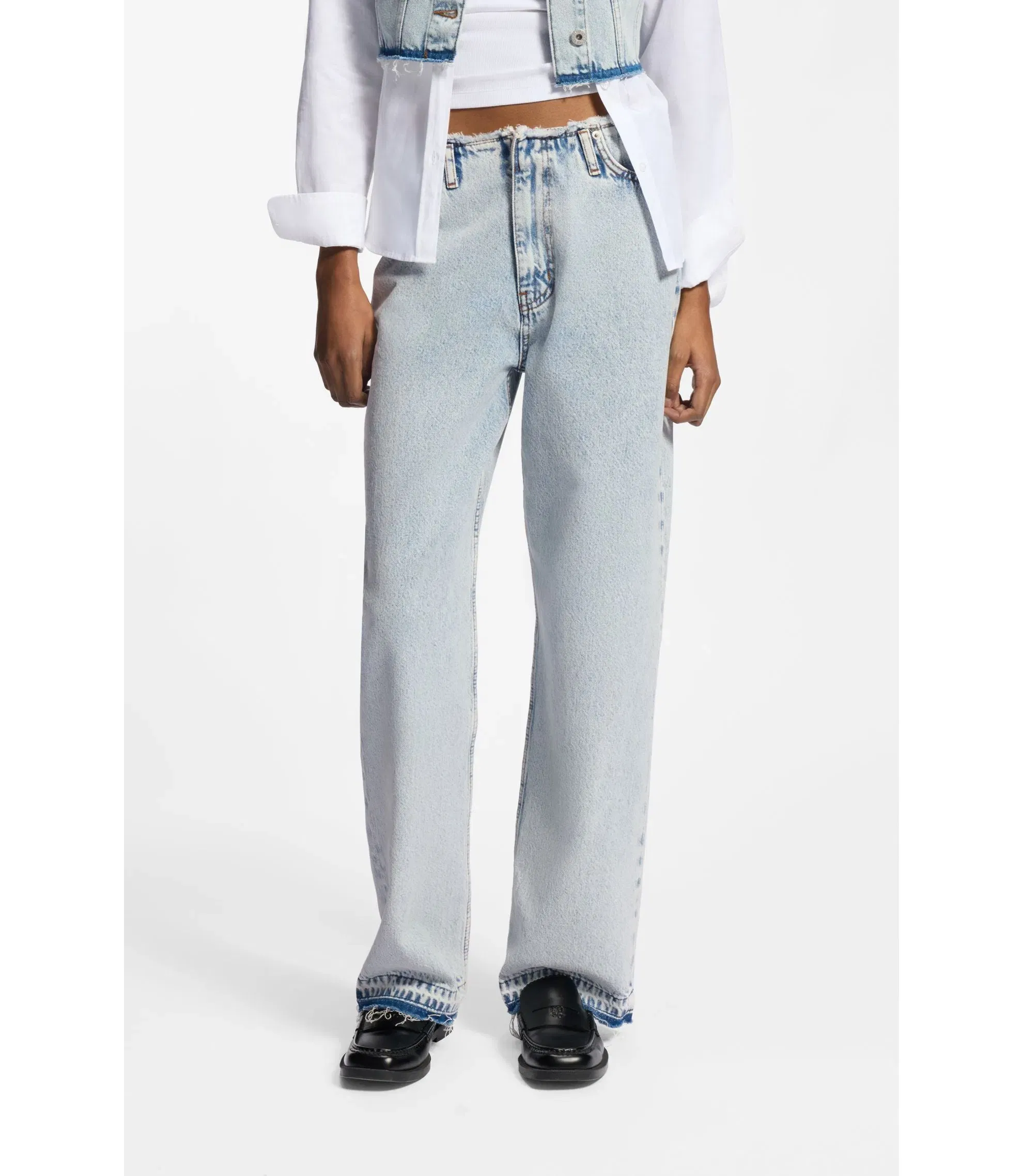 Hugo Azure Blue Loose Fit Jeans In Rigid Denim Light Blue Women's