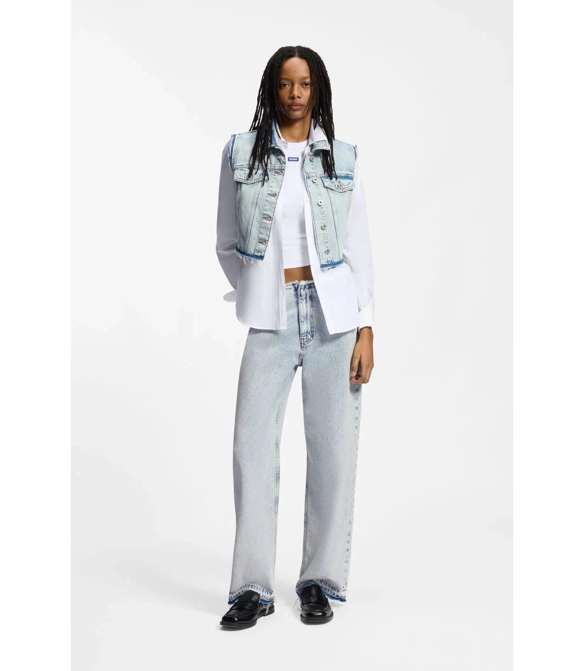 Hugo Azure Blue Loose Fit Jeans In Rigid Denim Light Blue Women's