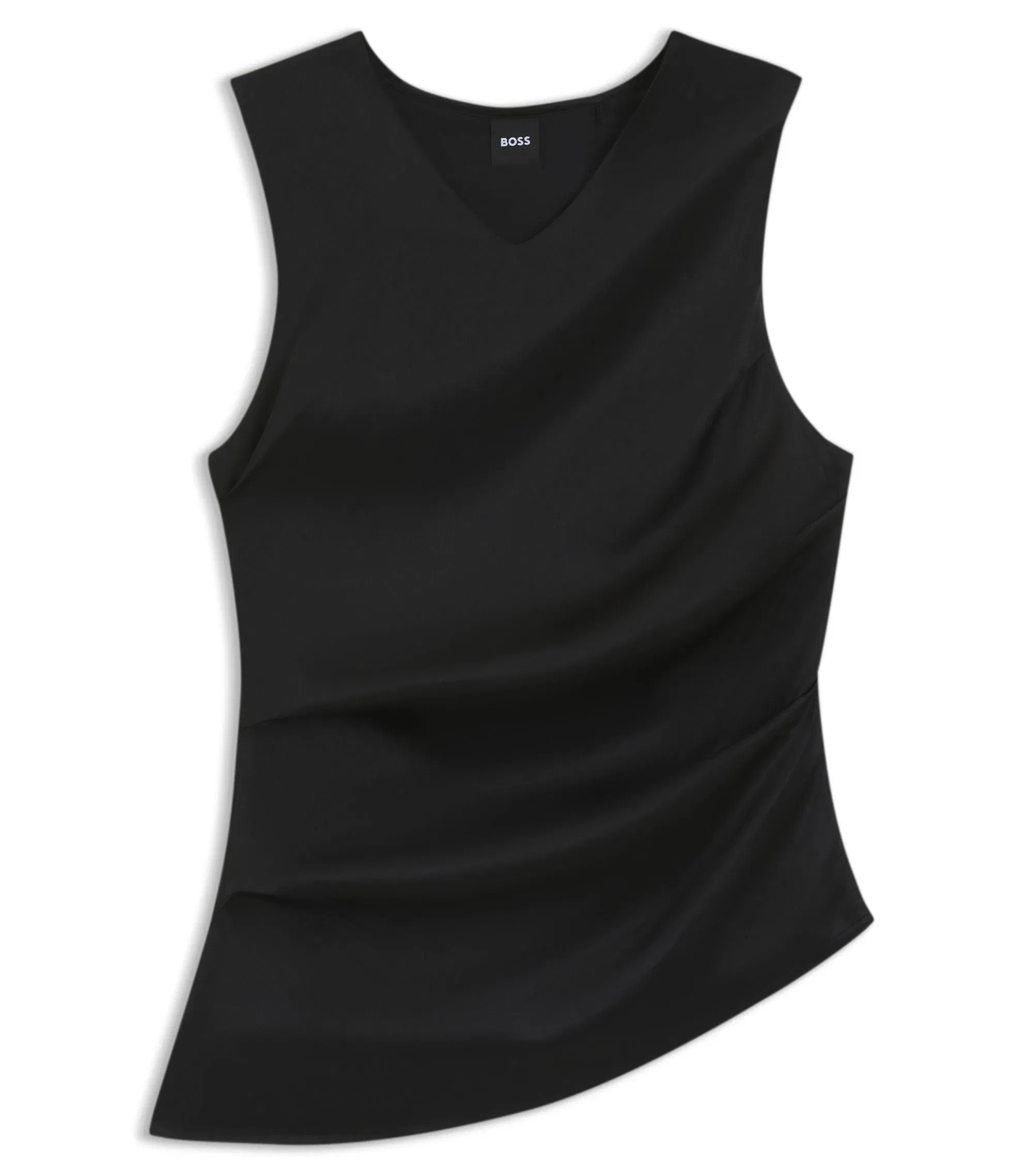 Boss Asymmetric Hem Top With Stretch Silk Front Black Women's