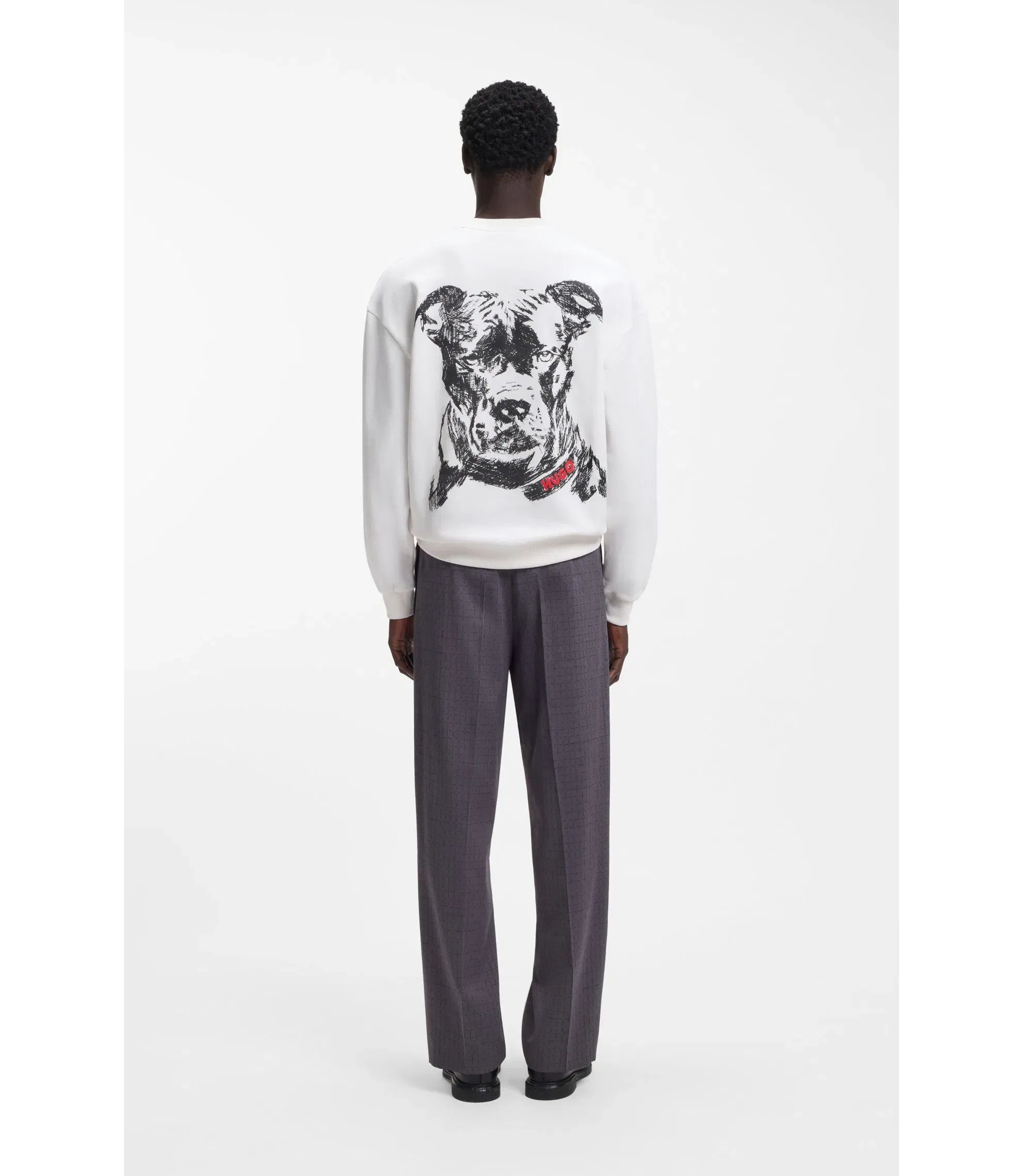 Hugo Animal Artwork Sweatshirt In Cotton Terry White