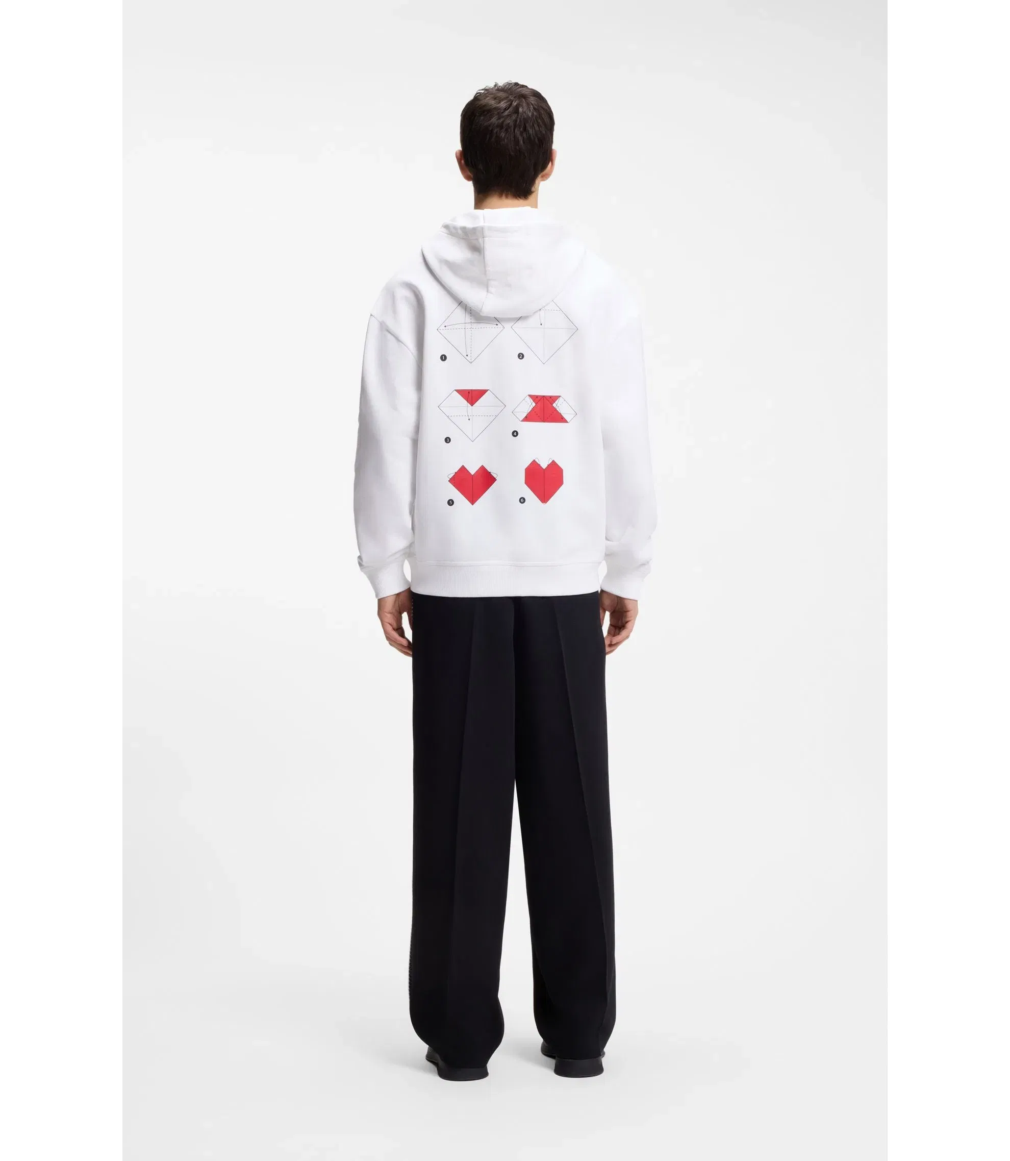 Hugo All Gender Cotton Terry Hoodie With Origami Heart Artwork White