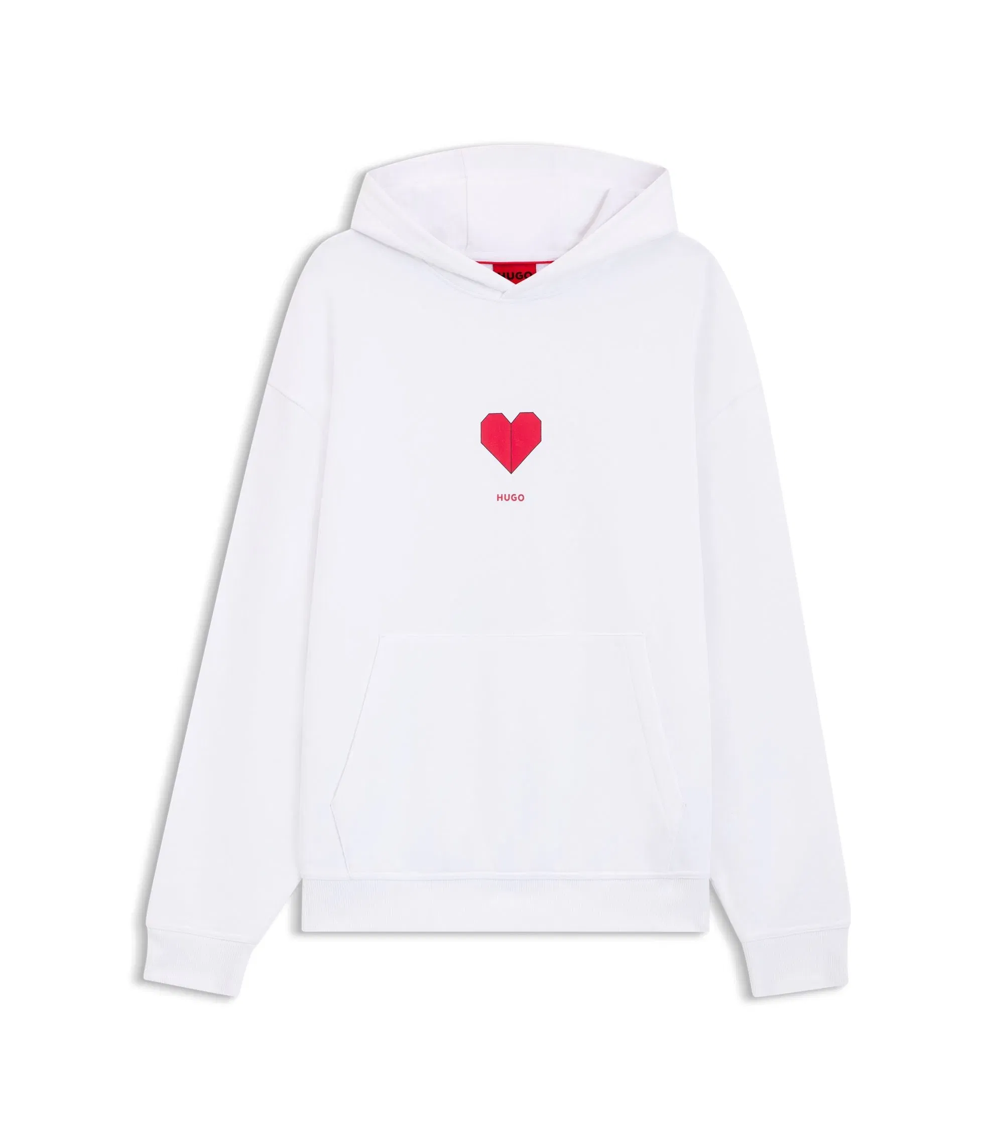 Hugo All Gender Cotton Terry Hoodie With Origami Heart Artwork White