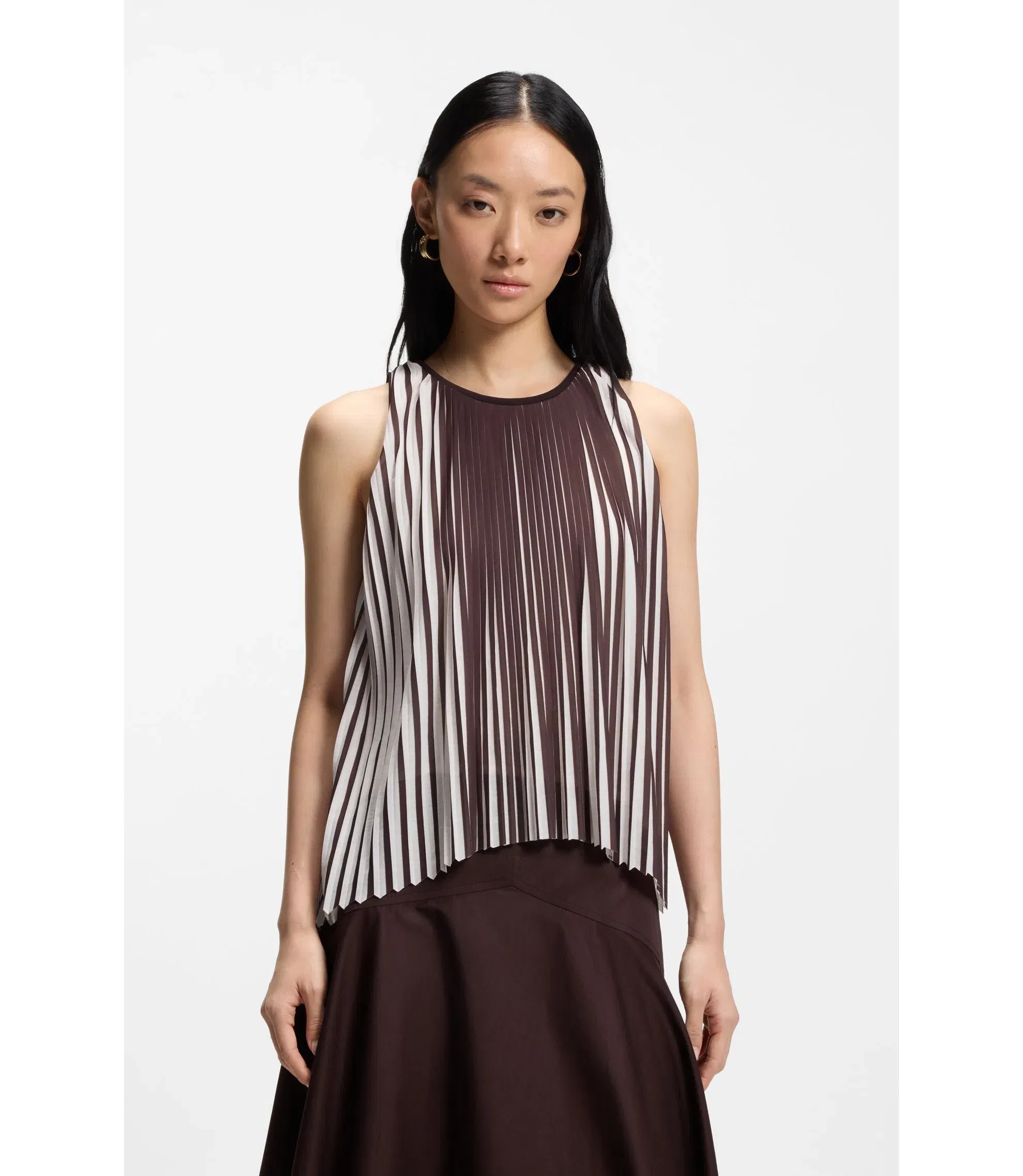 Boss A Line Top With Two Tone Pliss Pleats Patterned Women's