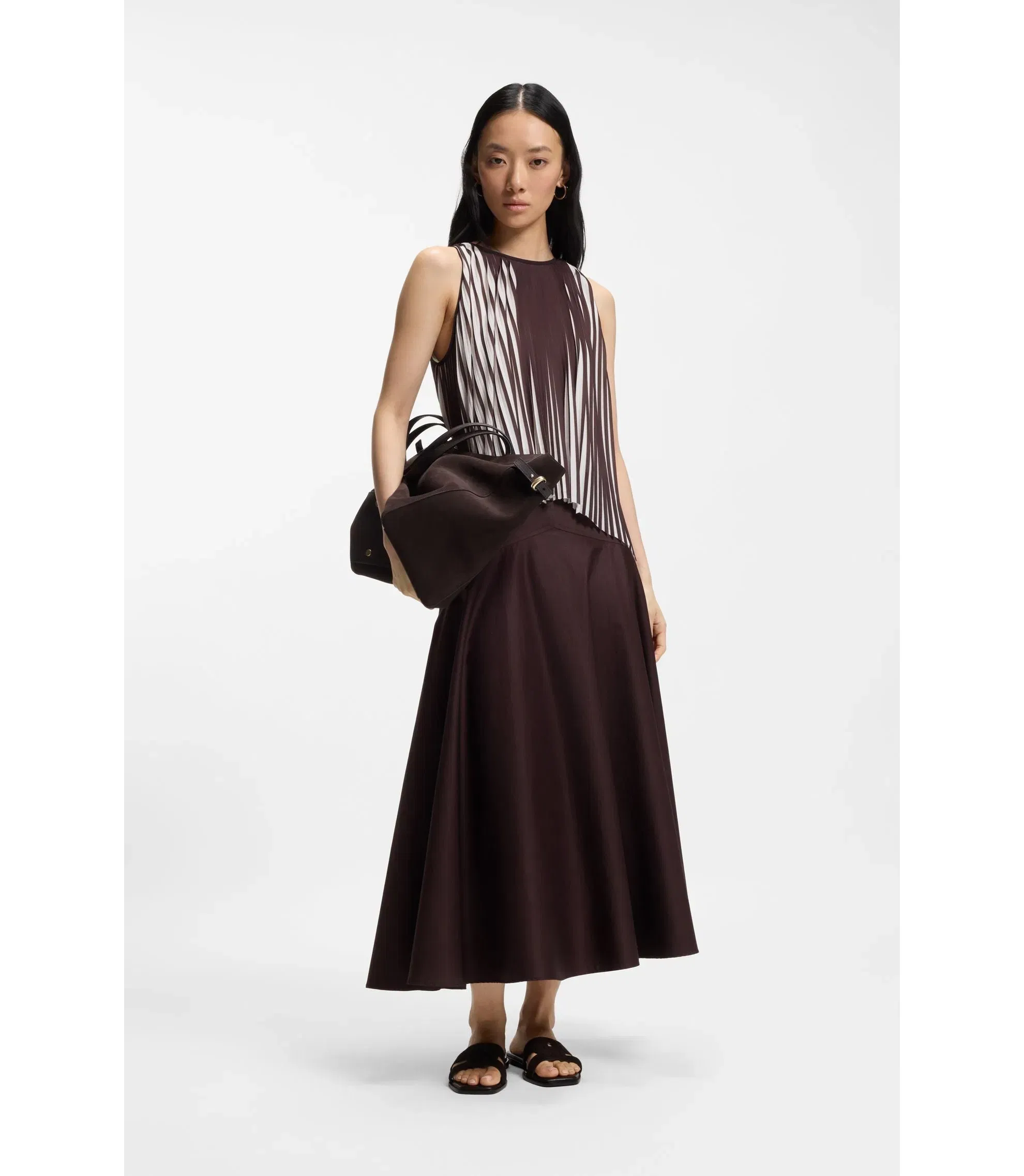 Boss A Line Top With Two Tone Pliss Pleats Patterned Women's