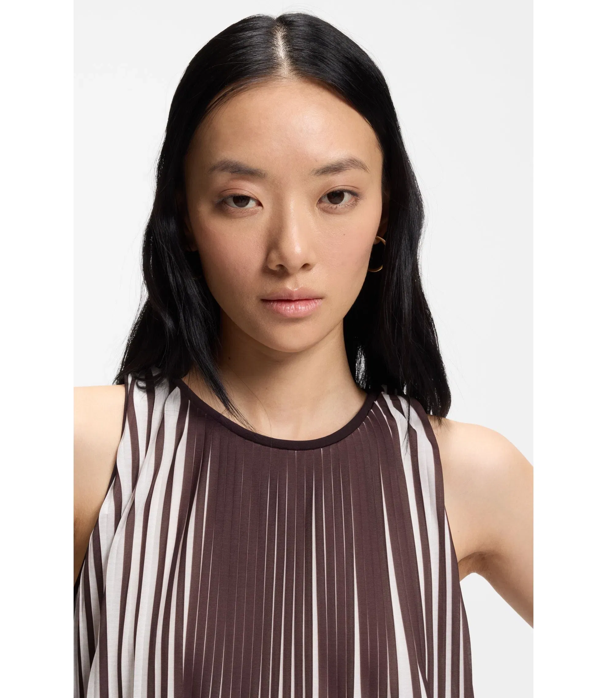 Boss A Line Top With Two Tone Pliss Pleats Patterned Women's