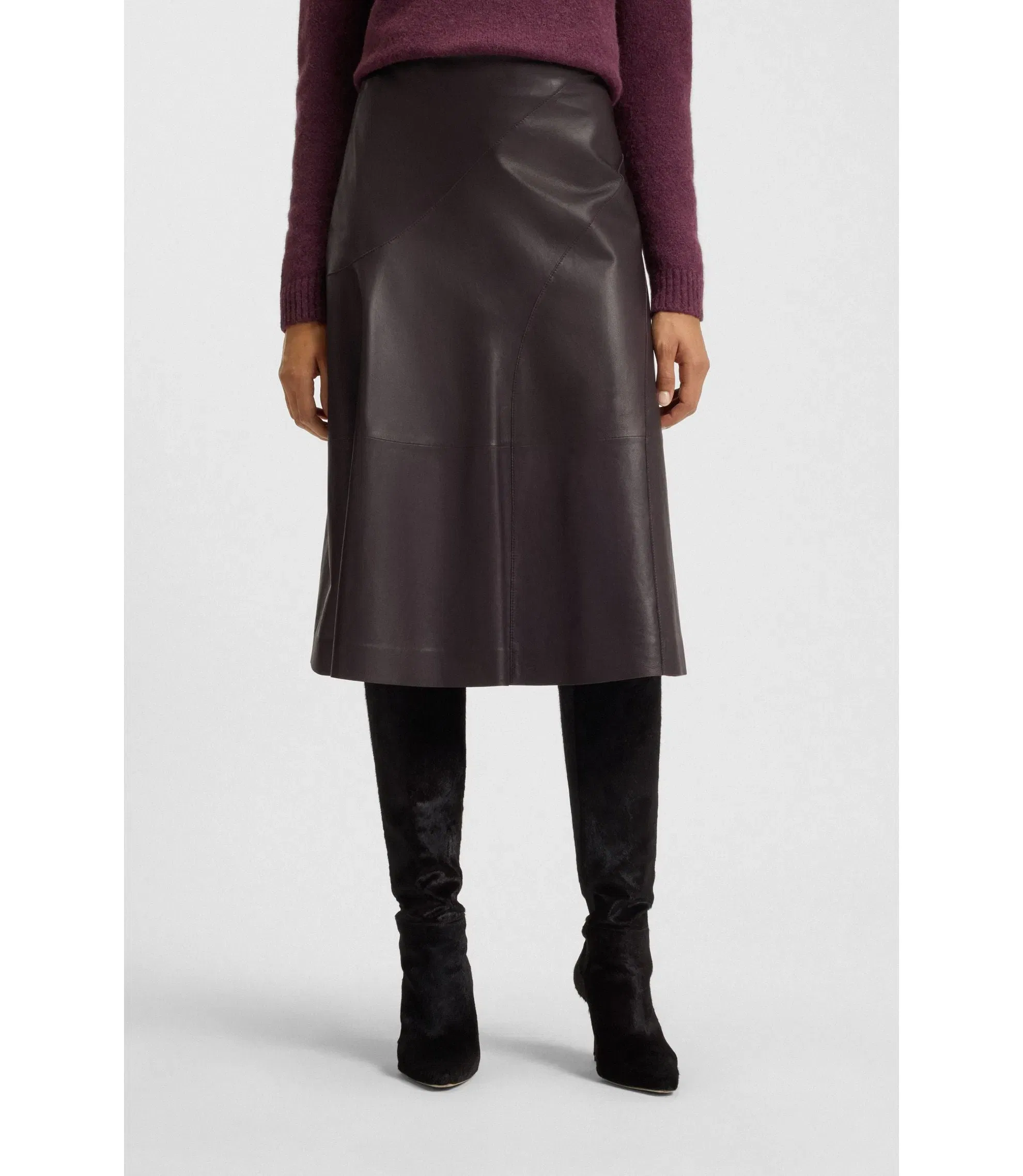 Boss A Line Skirt In Nappa Leather Light Purple Women's