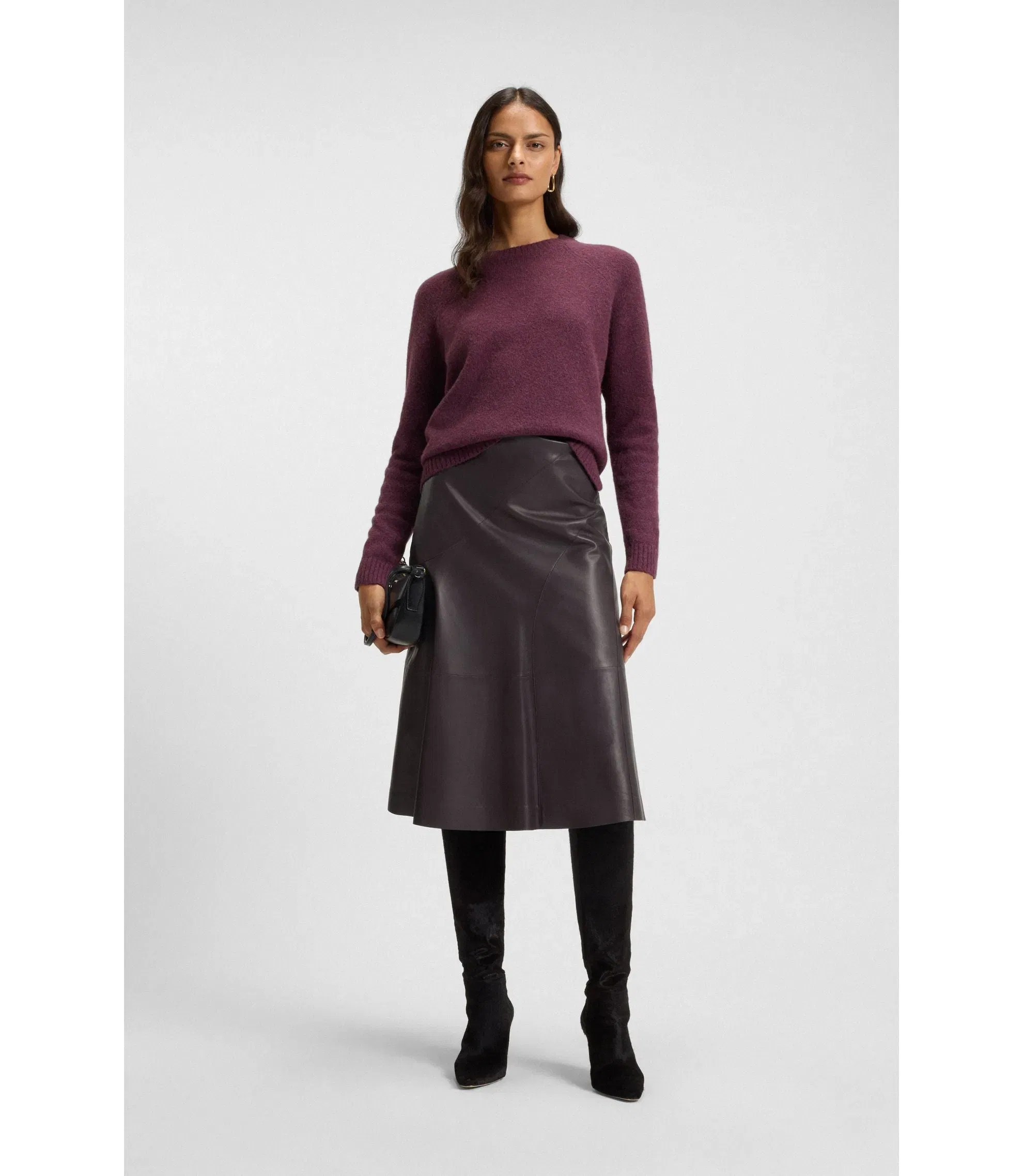 Boss A Line Skirt In Nappa Leather Light Purple Women's