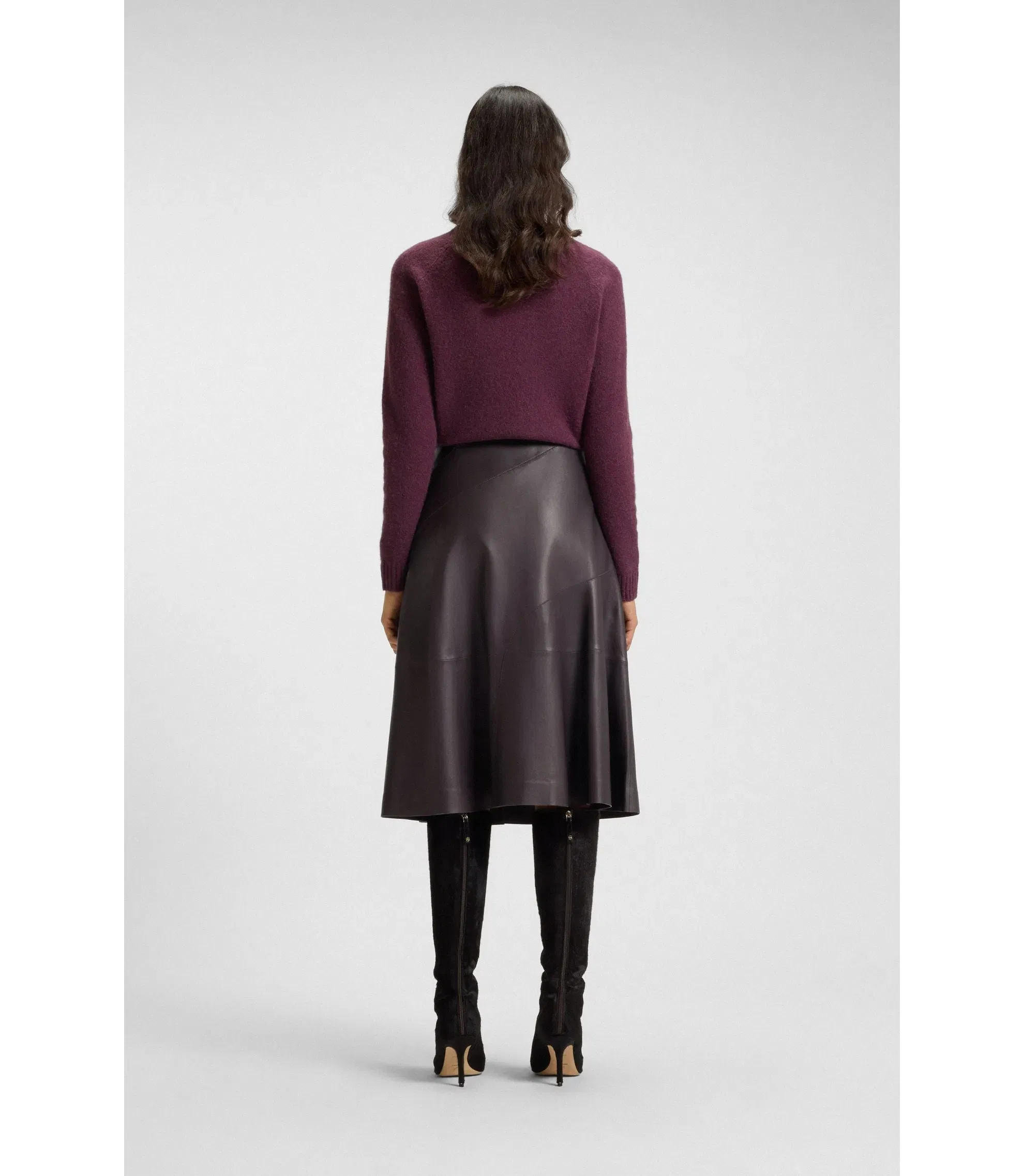 Boss A Line Skirt In Nappa Leather Light Purple Women's