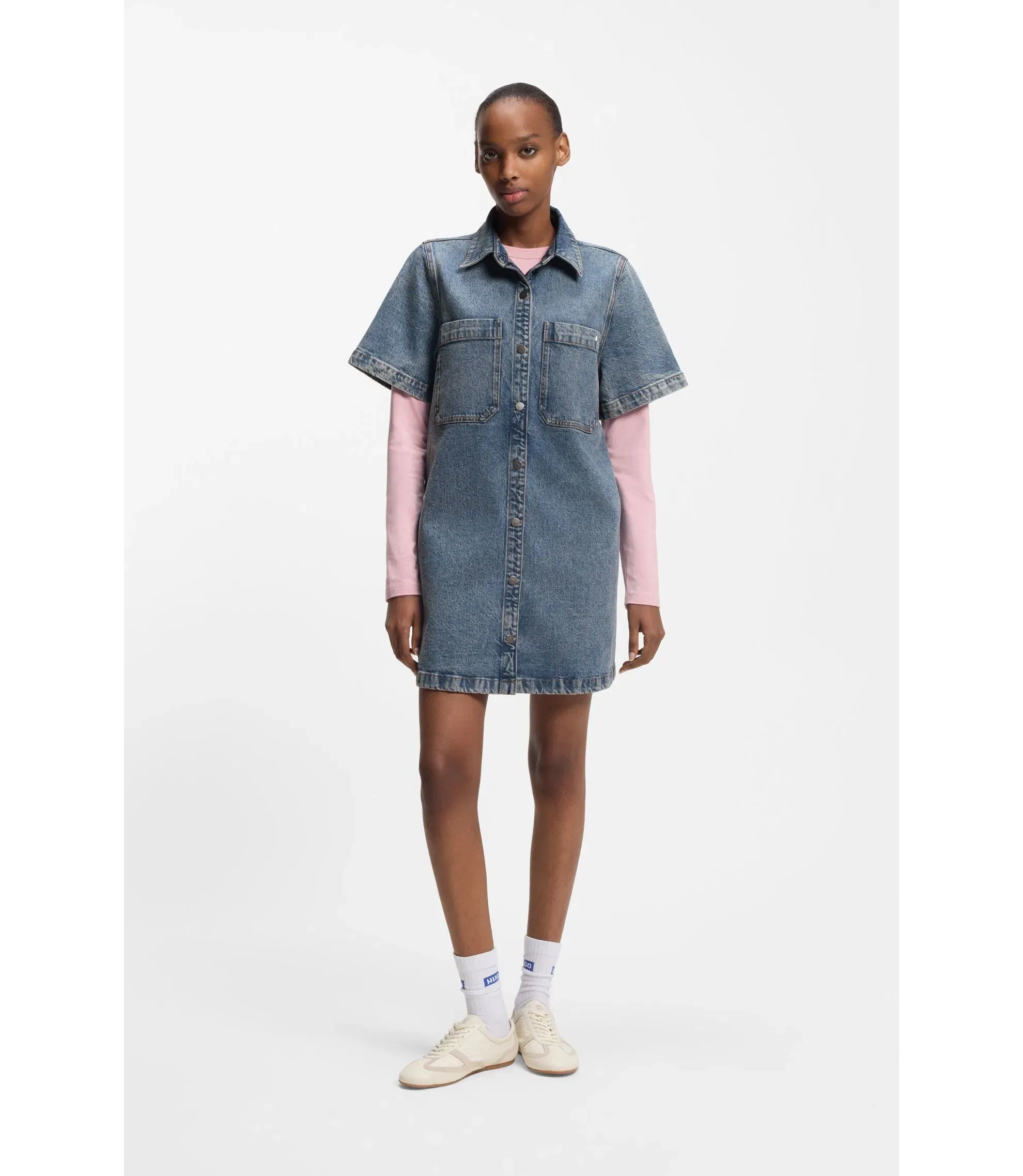 Hugo A Line Dress In Comfort Stretch Denim Blue Women's