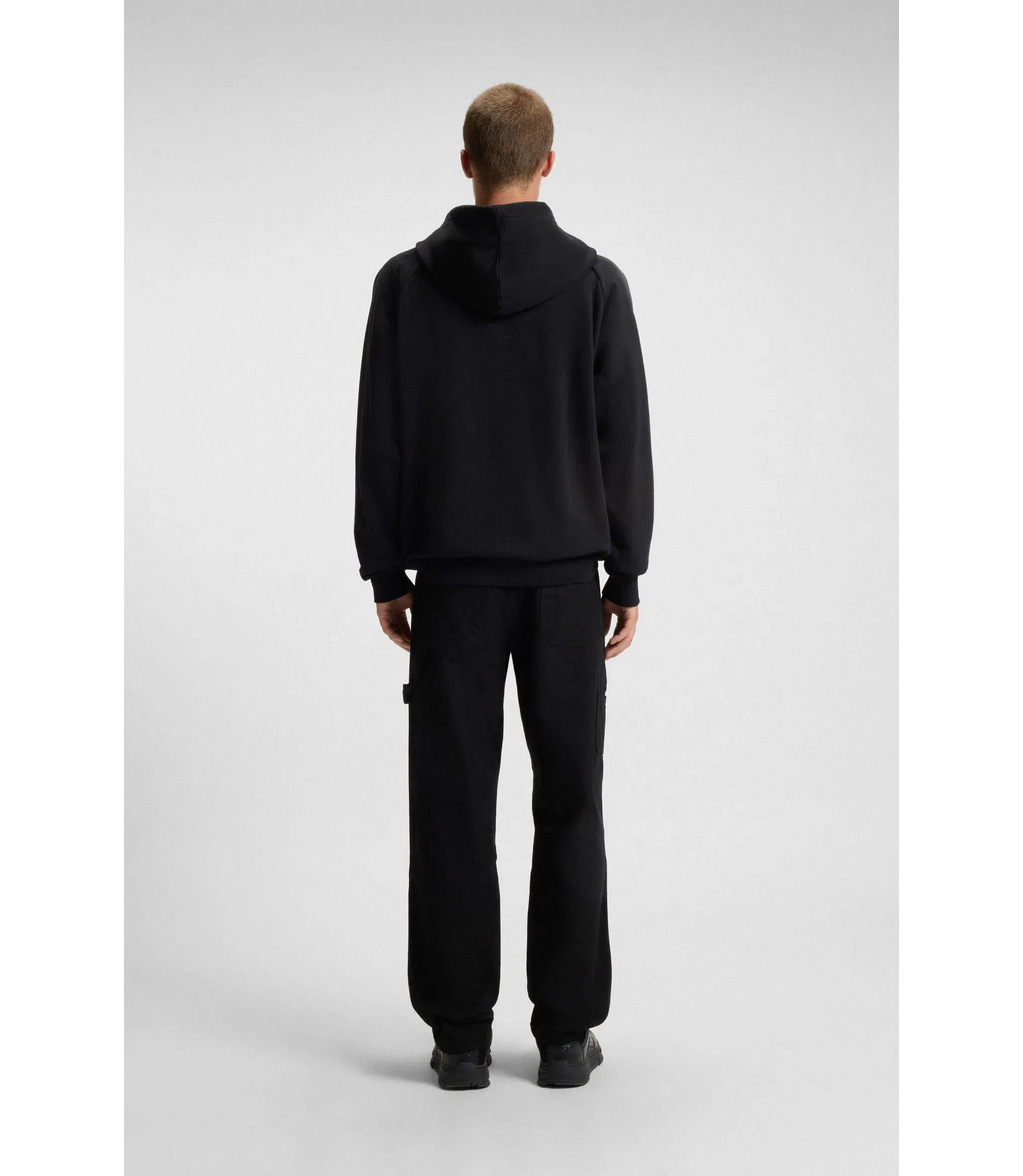 Hugo Airbrush Logo Hoodie In Cotton Terry Black