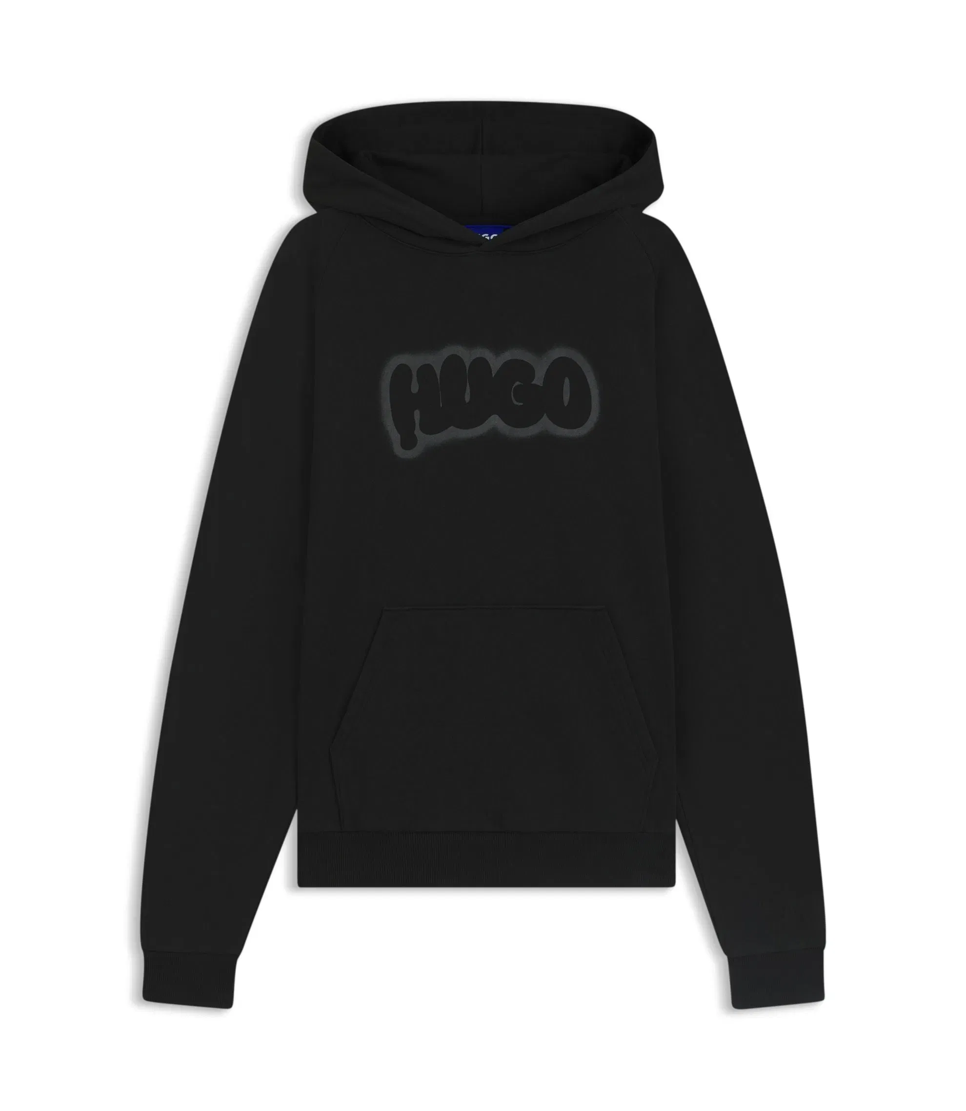 Hugo Airbrush Logo Hoodie In Cotton Terry Black