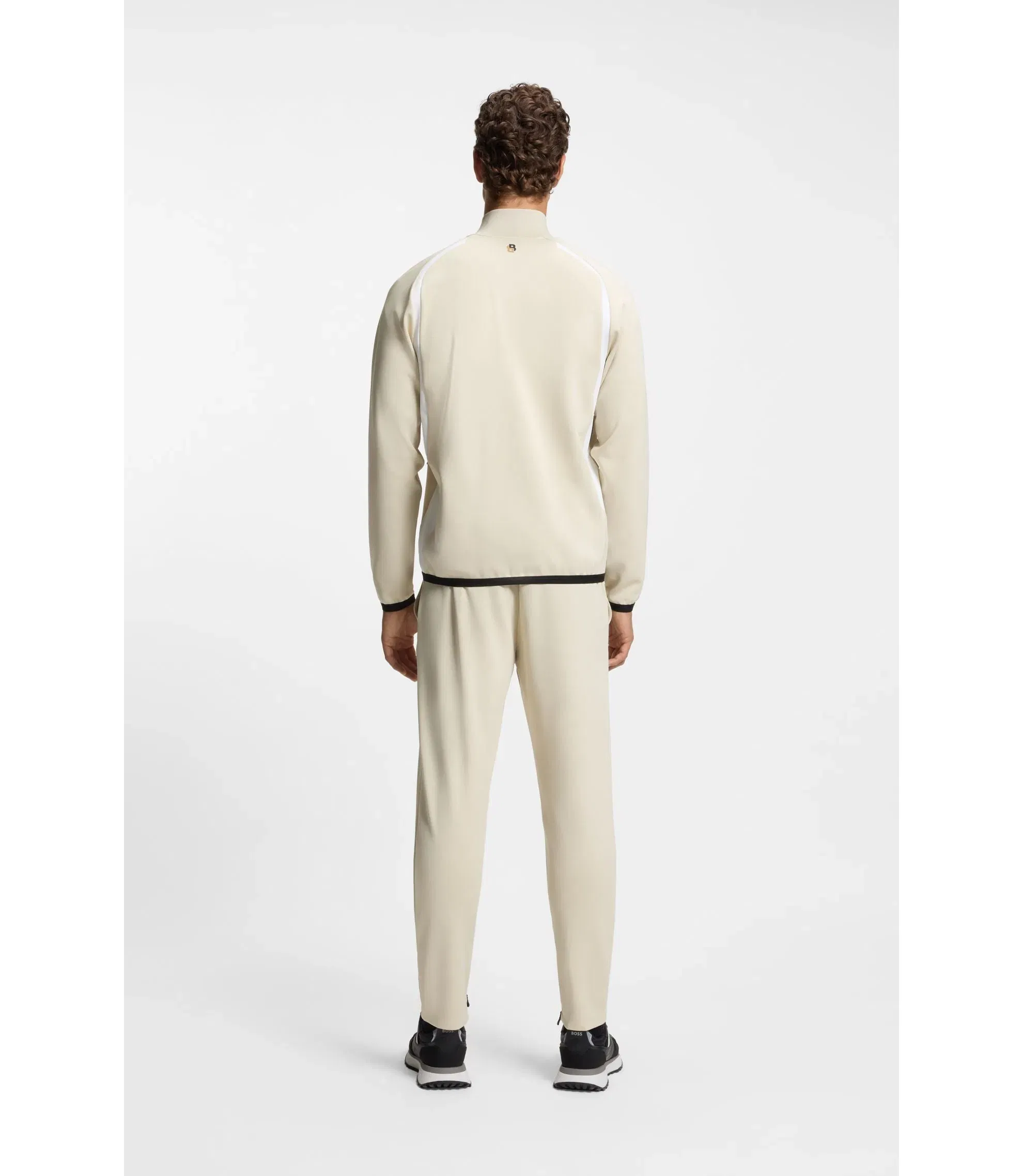 Boss Active Zip Up Sweatshirt In Stretch Gabardine Light Beige