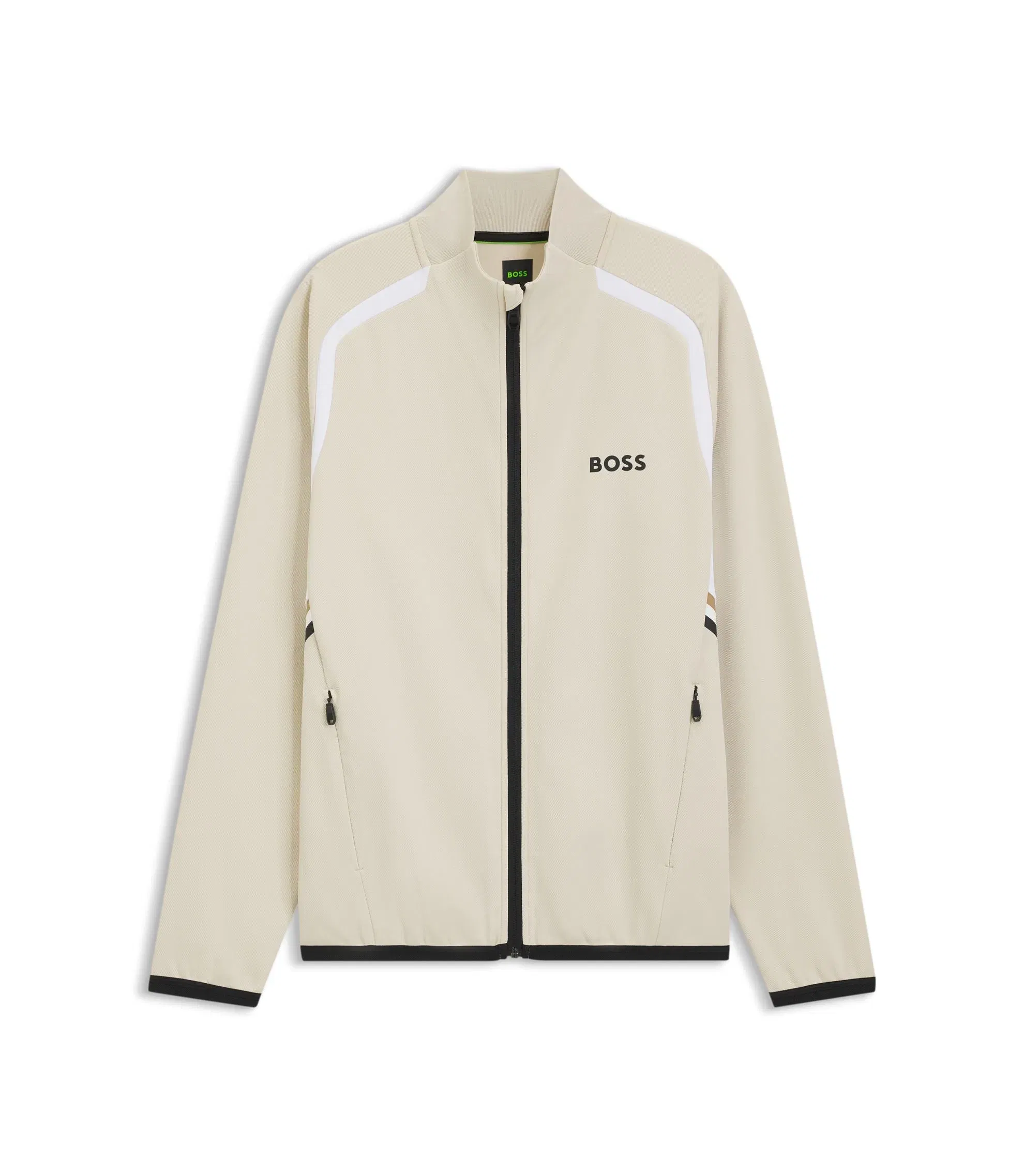 Boss Active Zip Up Sweatshirt In Stretch Gabardine Light Beige