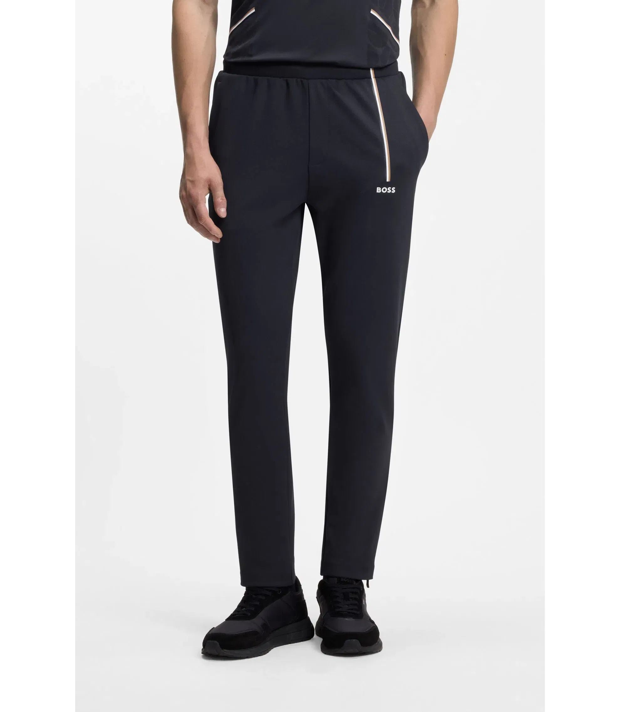 Boss Active Track Pants In Thermoregulating Stretch Gabardine Dark Blue