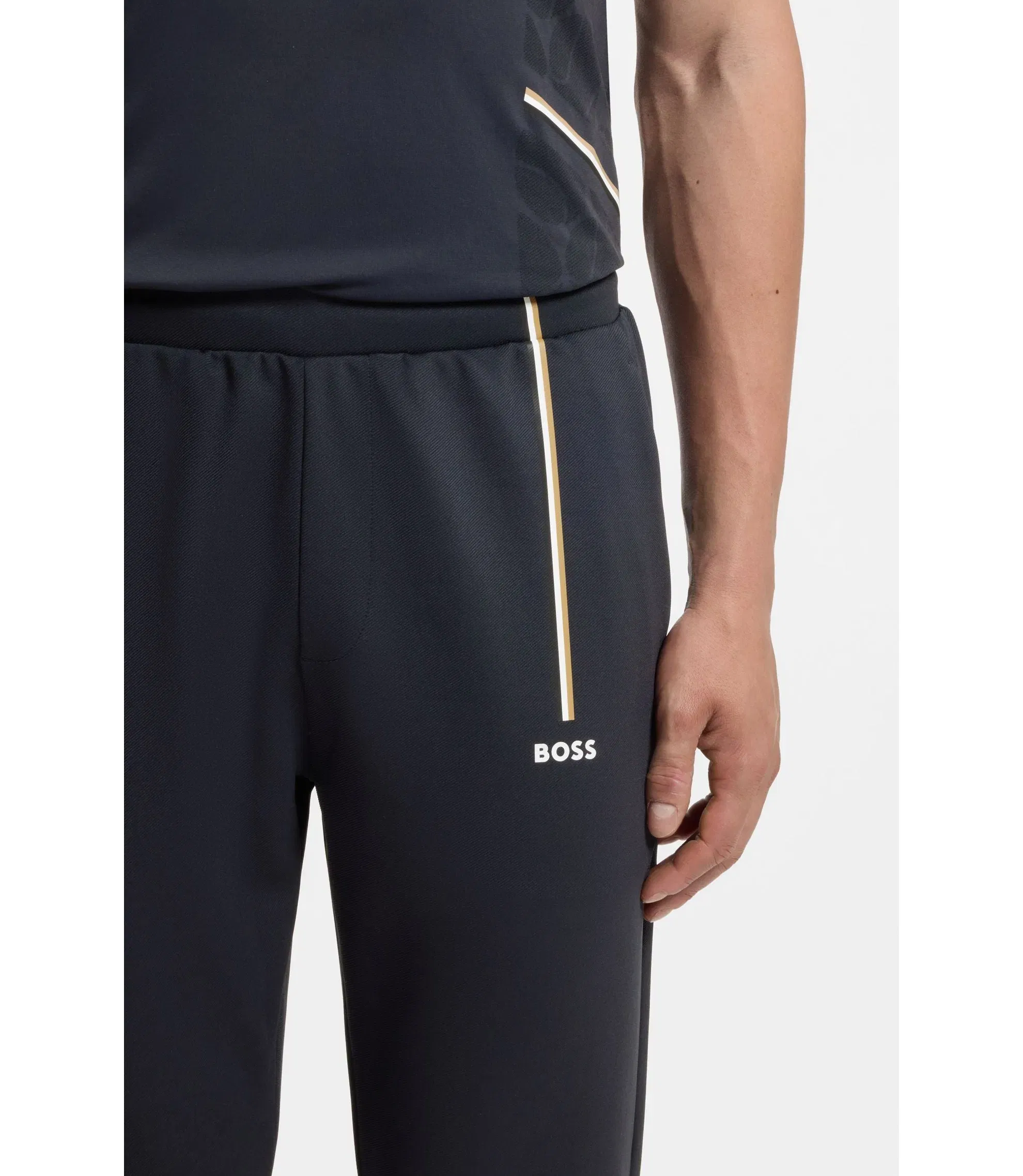 Boss Active Track Pants In Thermoregulating Stretch Gabardine Dark Blue