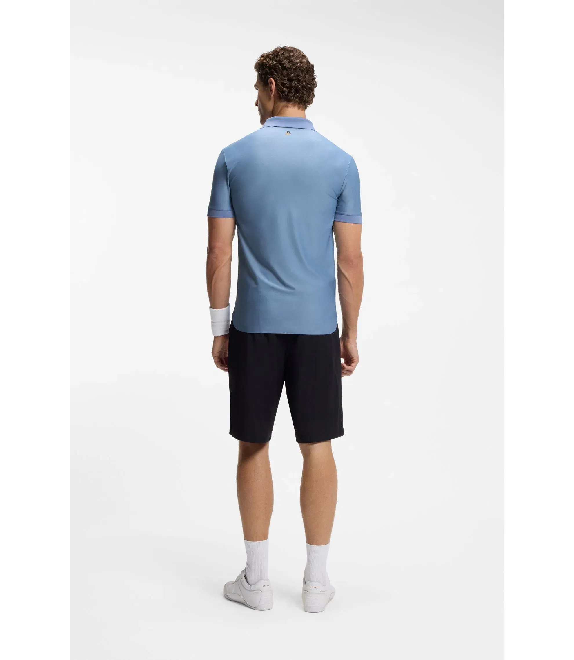 Boss Active Stripe Jersey Slim Fit Polo Shirt With Four Way Stretch Light Blue