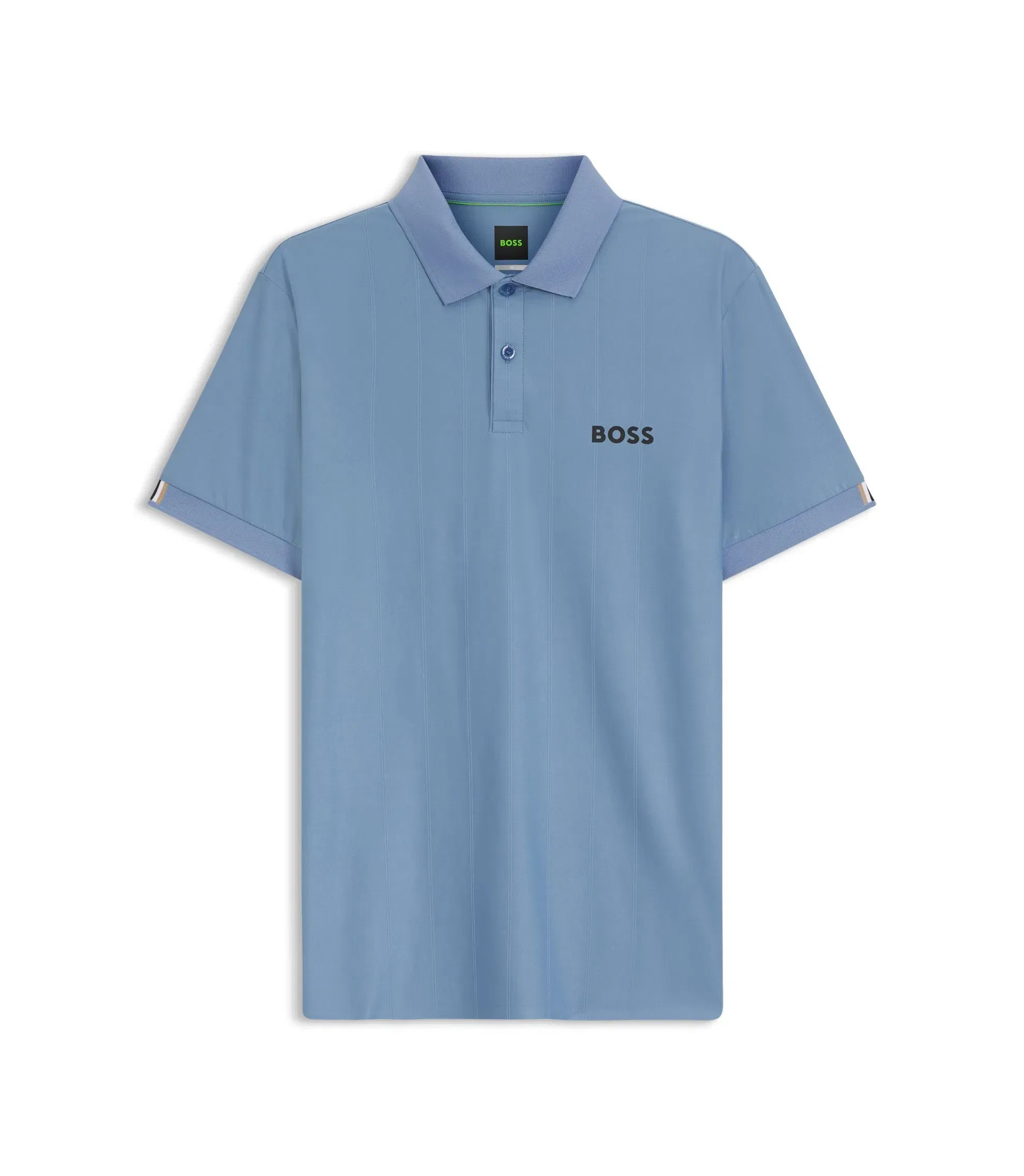 Boss Active Stripe Jersey Slim Fit Polo Shirt With Four Way Stretch Light Blue