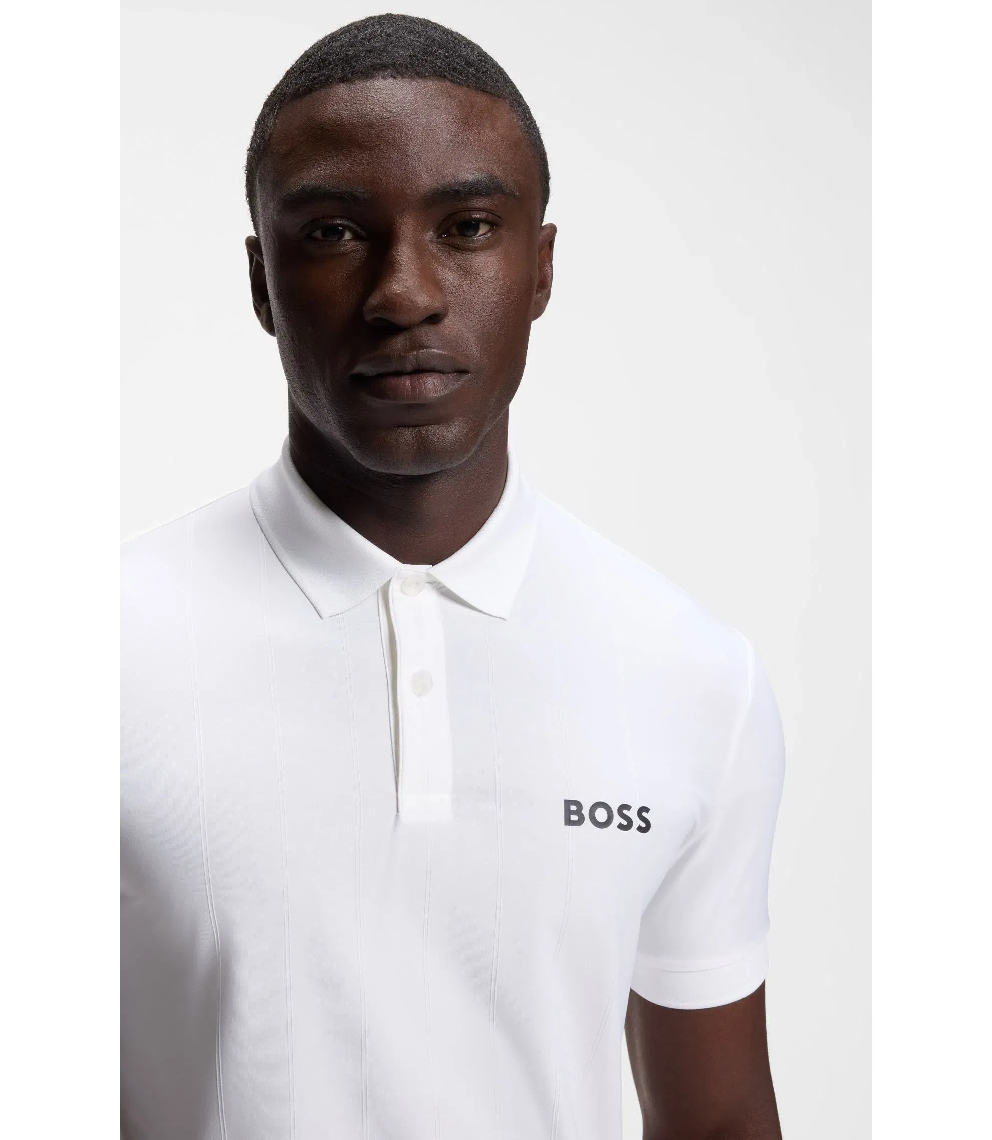 Boss Active Stripe Jersey Slim Fit Polo Shirt With Four Way Stretch White