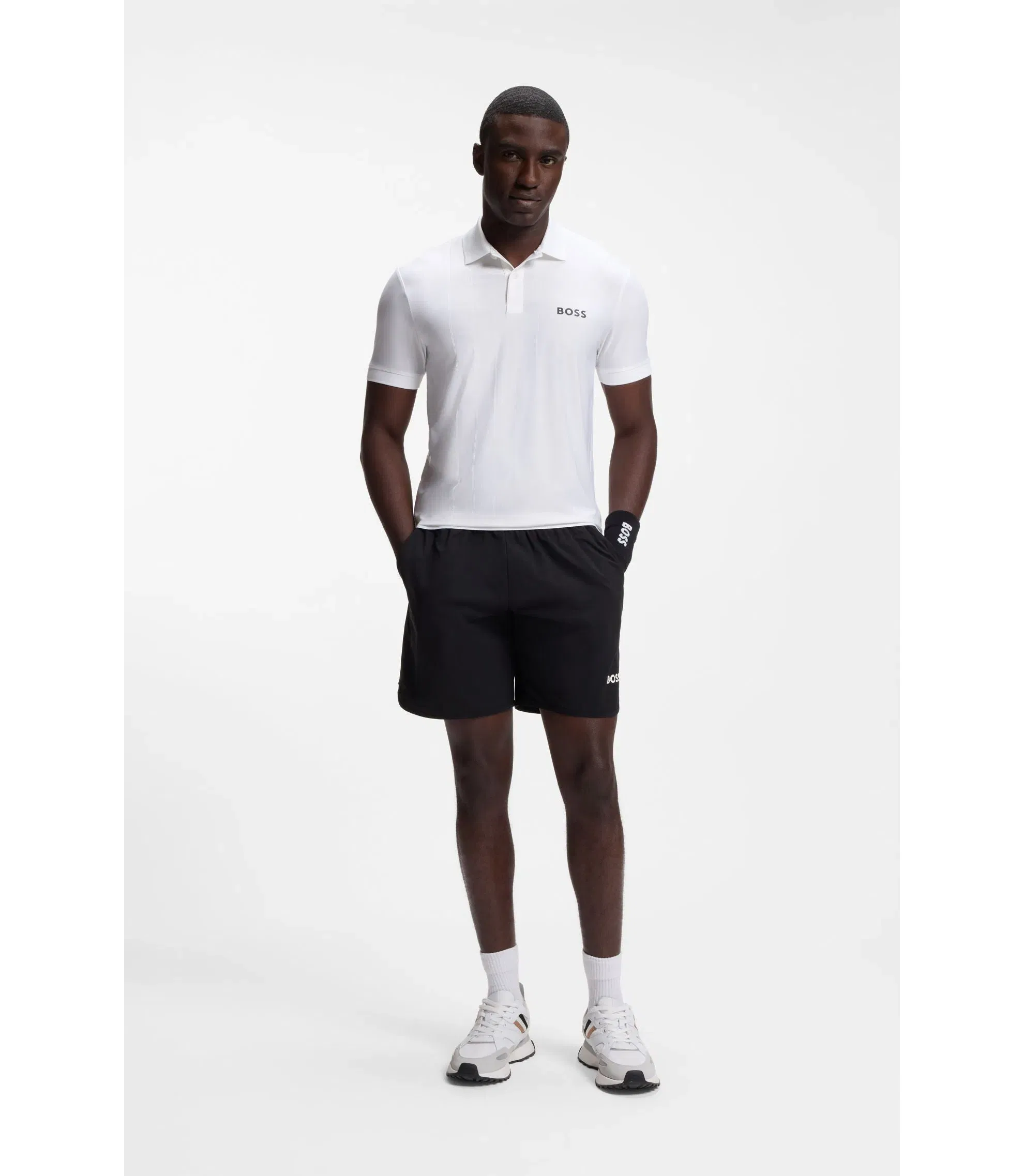 Boss Active Stripe Jersey Slim Fit Polo Shirt With Four Way Stretch White