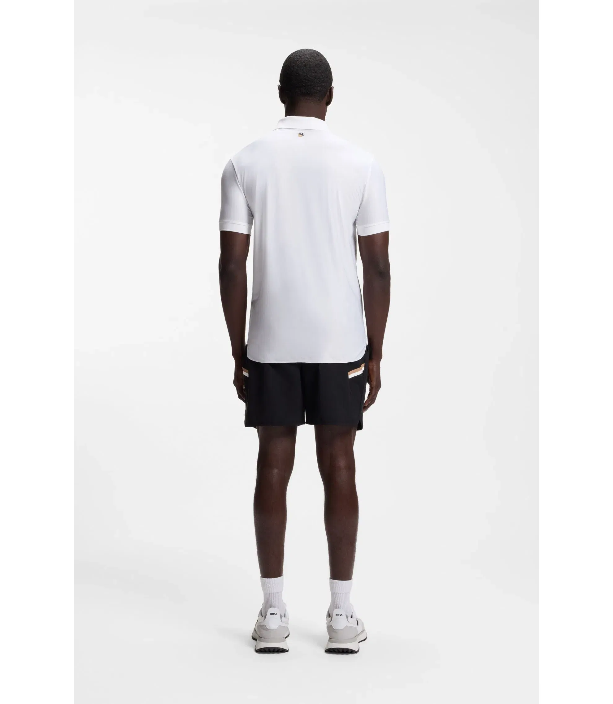 Boss Active Stripe Jersey Slim Fit Polo Shirt With Four Way Stretch White